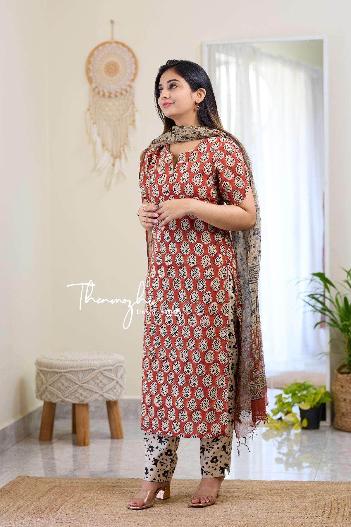 Rekha maroon Cotton Suit Set With Cotton Dupatta