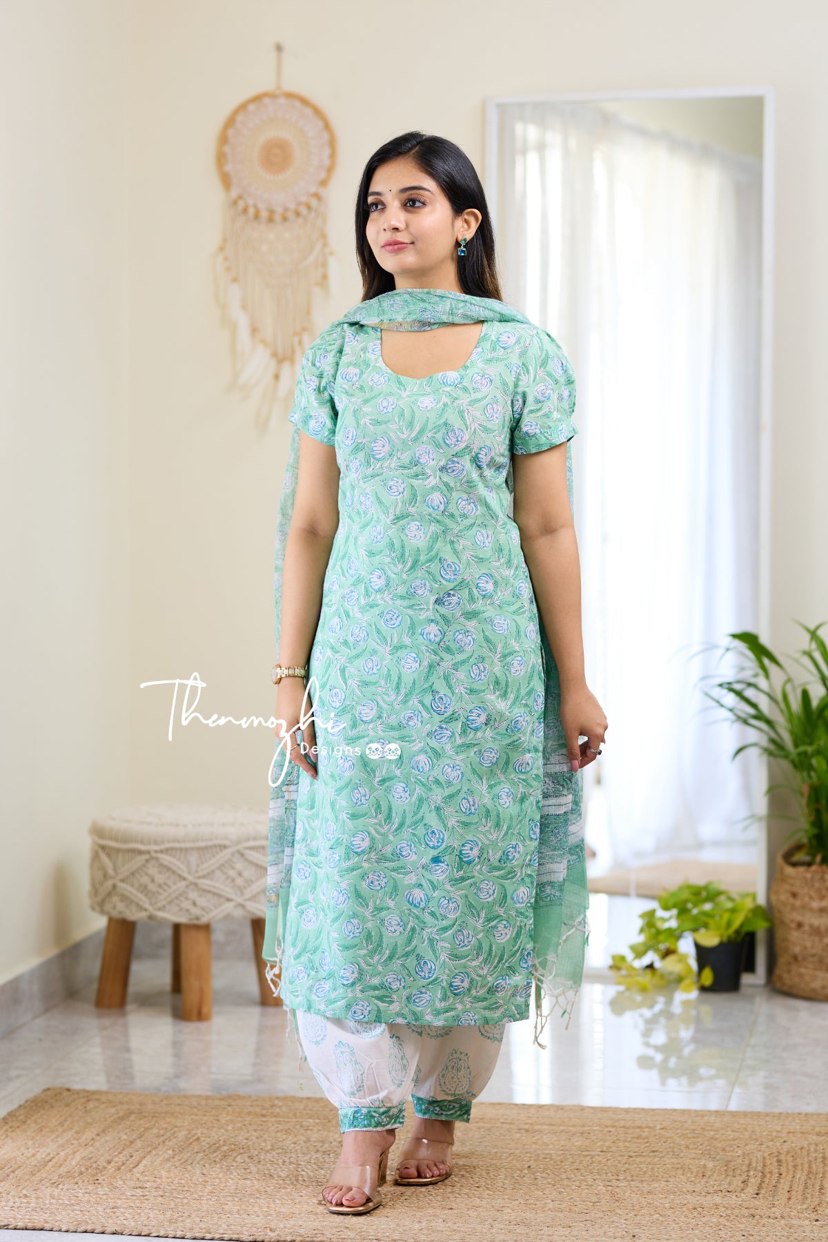 Niharika - Green Cotton Suit Set With Kota Dupatta
