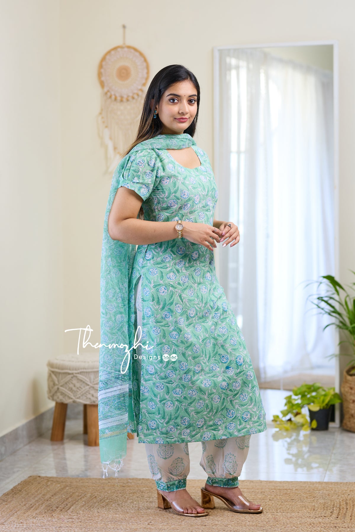 Niharika - Green Cotton Suit Set With Kota Dupatta