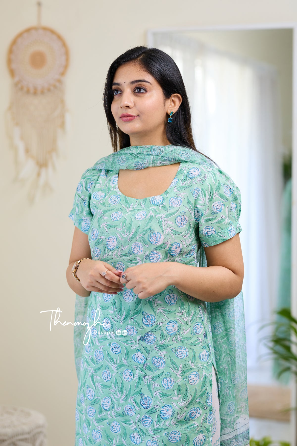 Niharika - Green Cotton Suit Set With Kota Dupatta