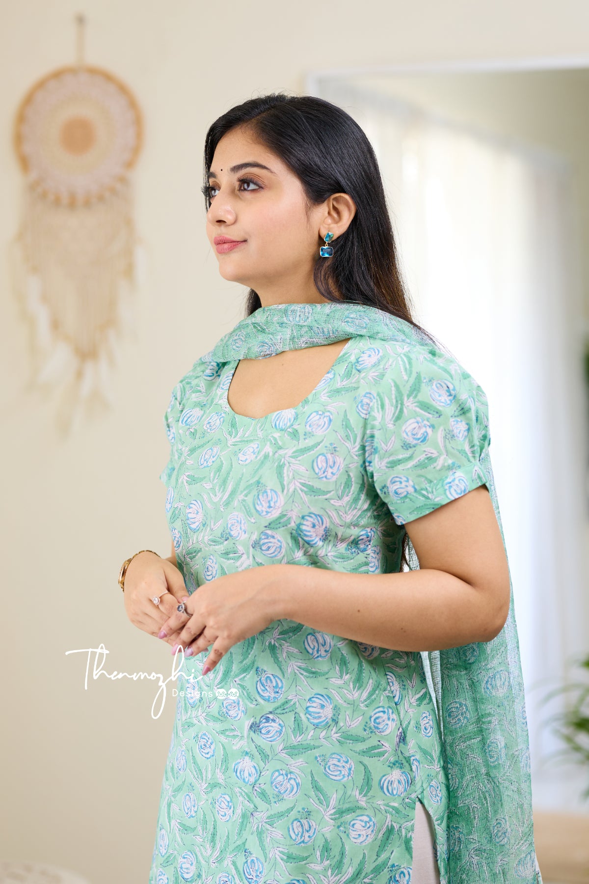 Niharika - Green Cotton Suit Set With Kota Dupatta