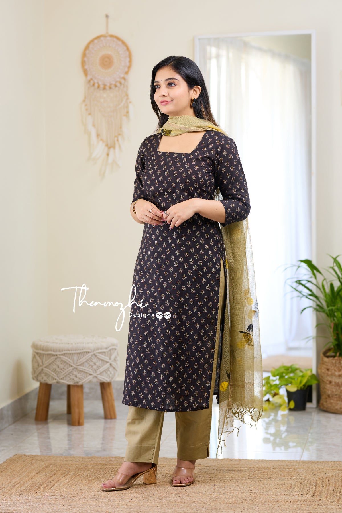 Sanjana -Black Cotton Suit Set With Kota Dupatta