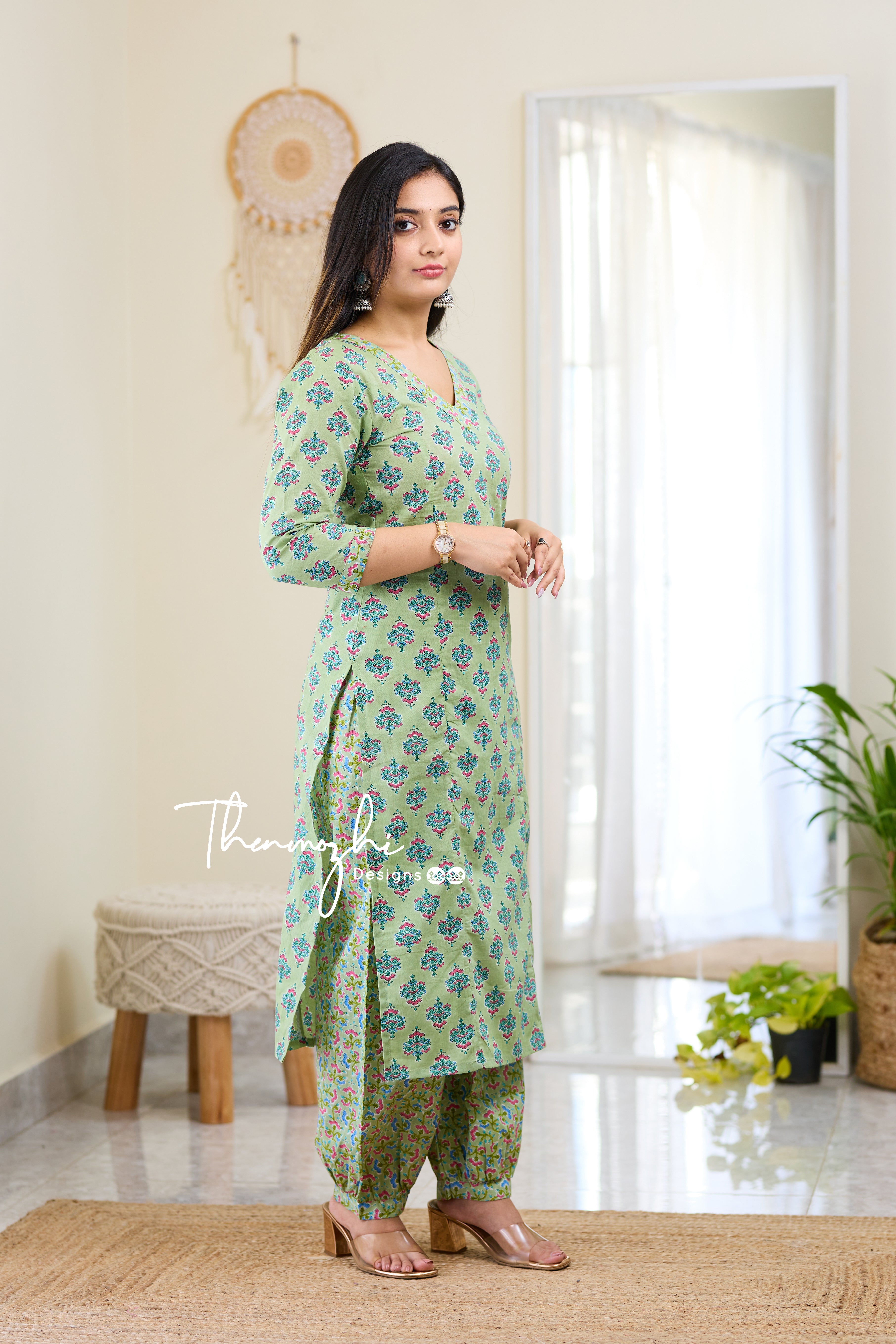 Malar - Green Cotton Suit Set with Cotton Dupatta