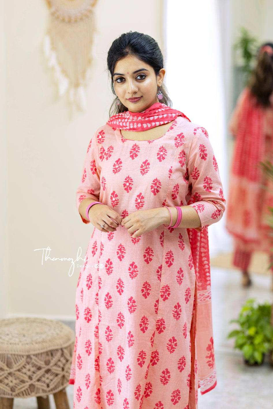 Rosy - Pink Cotton Suit Set With Cotton Kurta