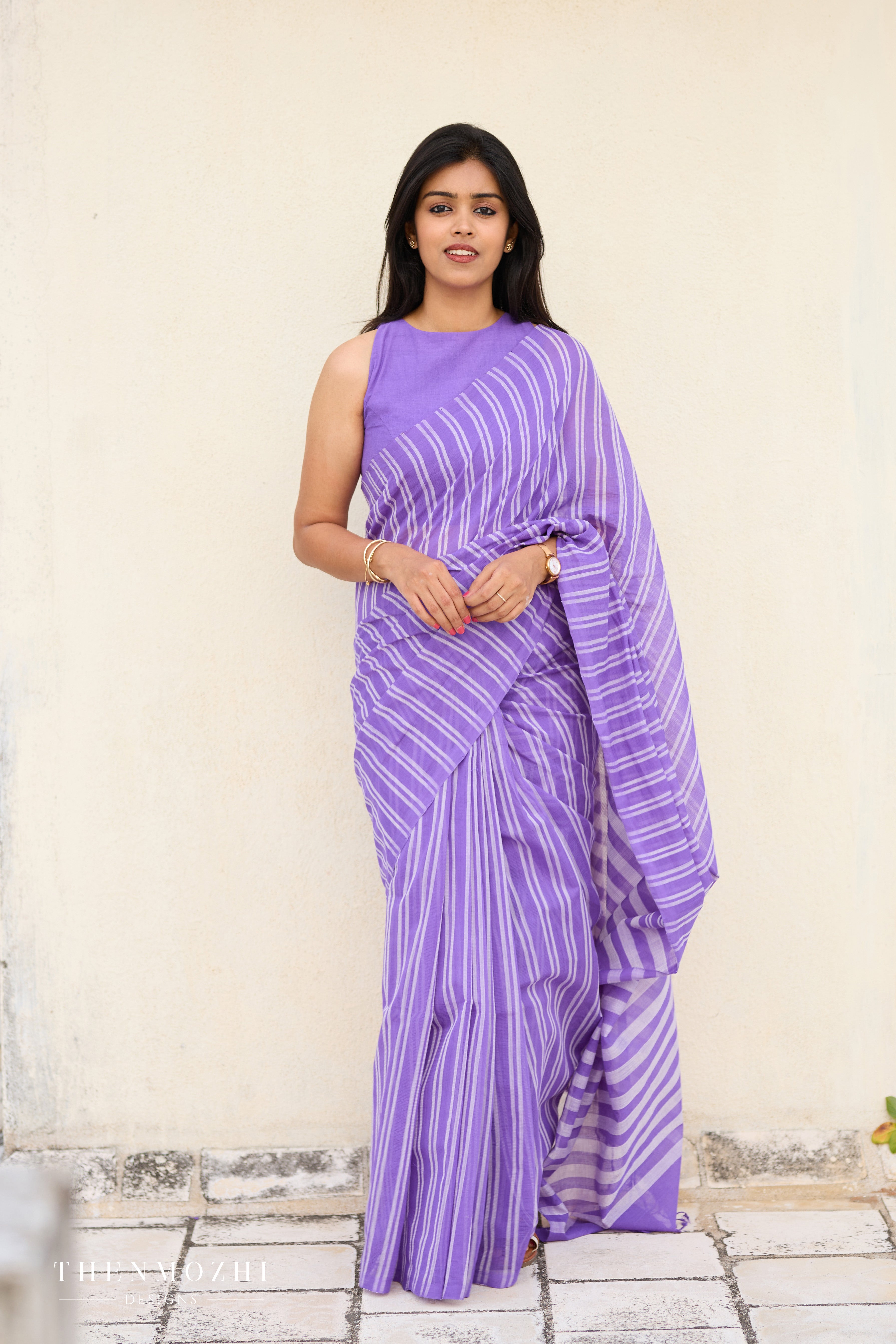 Violet Mangalagiri Cotton Stripe Saree