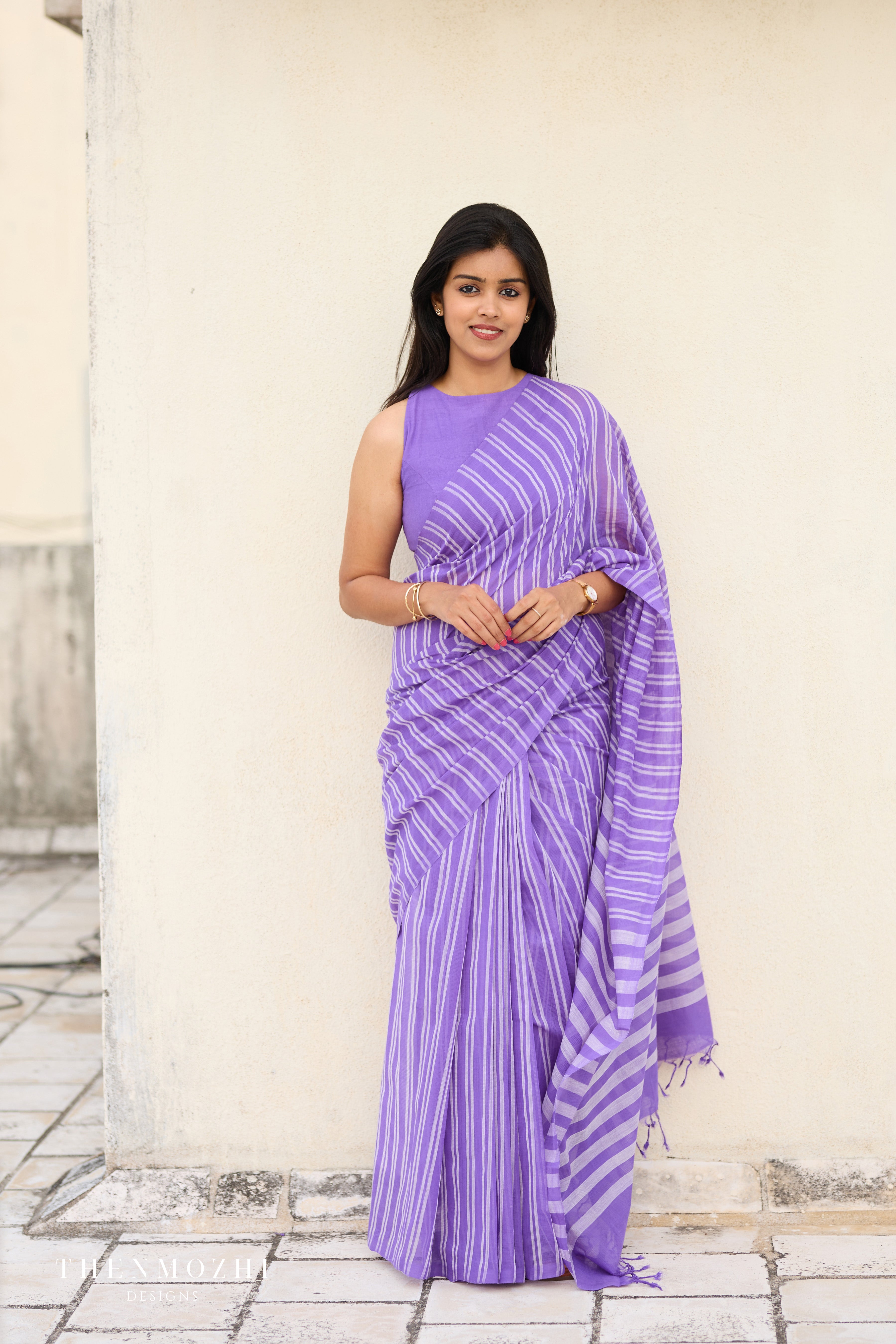 Violet Mangalagiri Cotton Stripe Saree