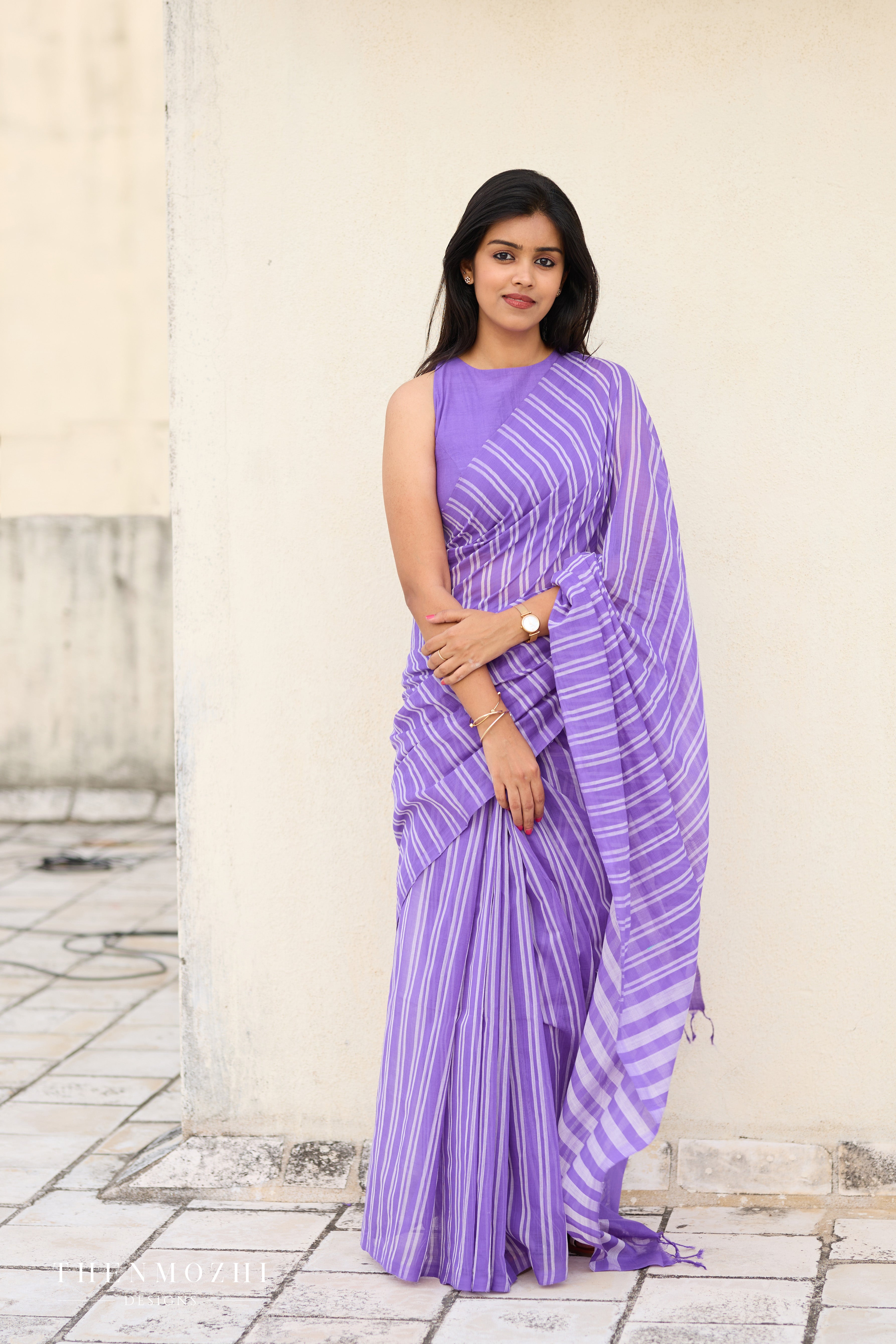 Violet Mangalagiri Cotton Stripe Saree