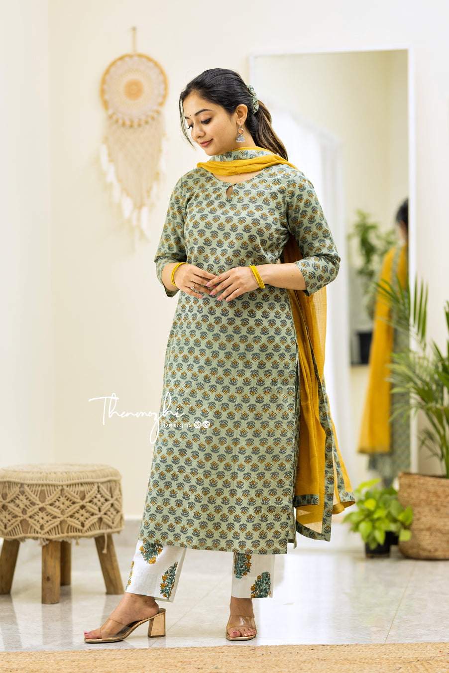 Maya -Green Cotton Suit Set with Kota Dupatta