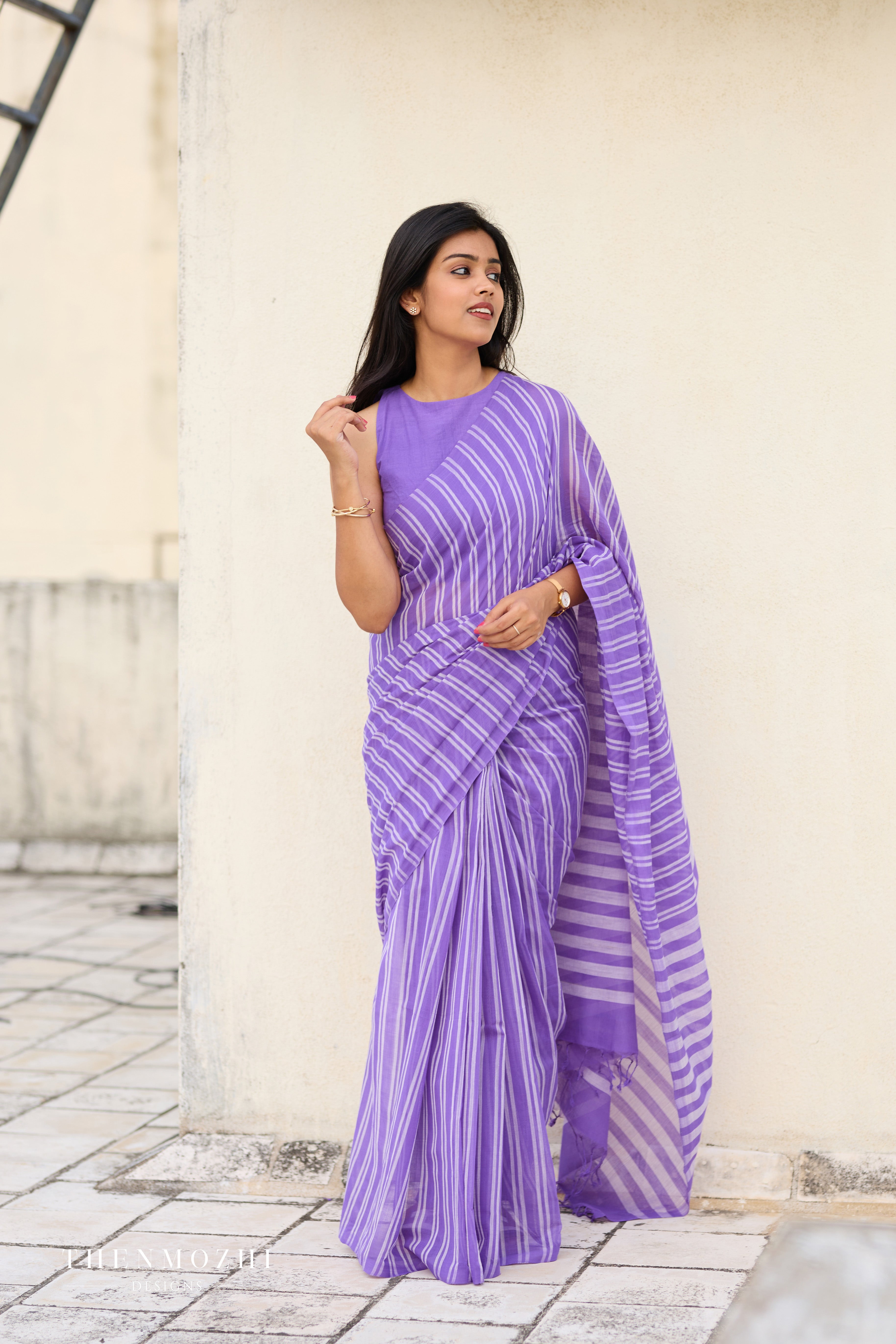 Violet Mangalagiri Cotton Stripe Saree