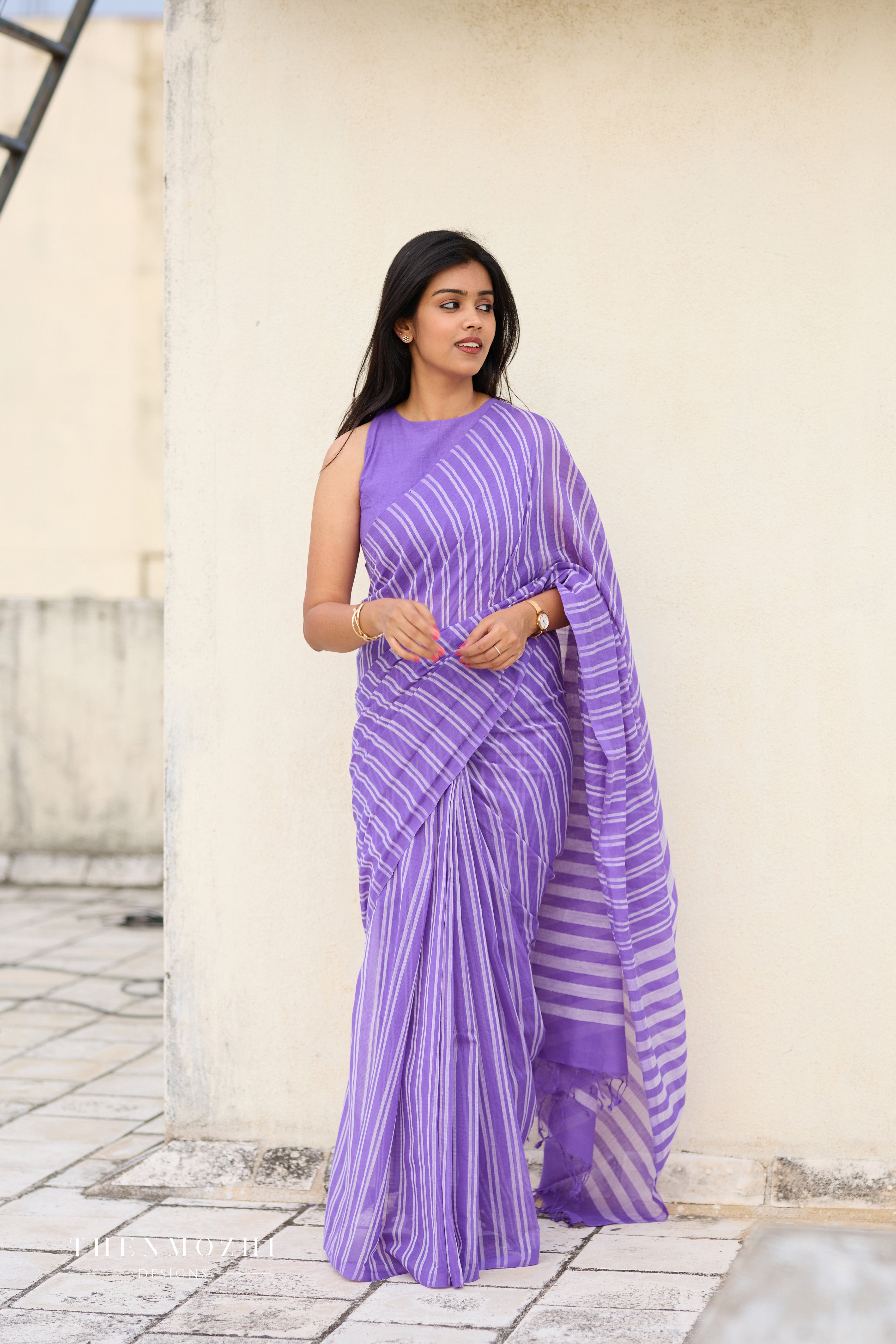 Violet Mangalagiri Cotton Stripe Saree