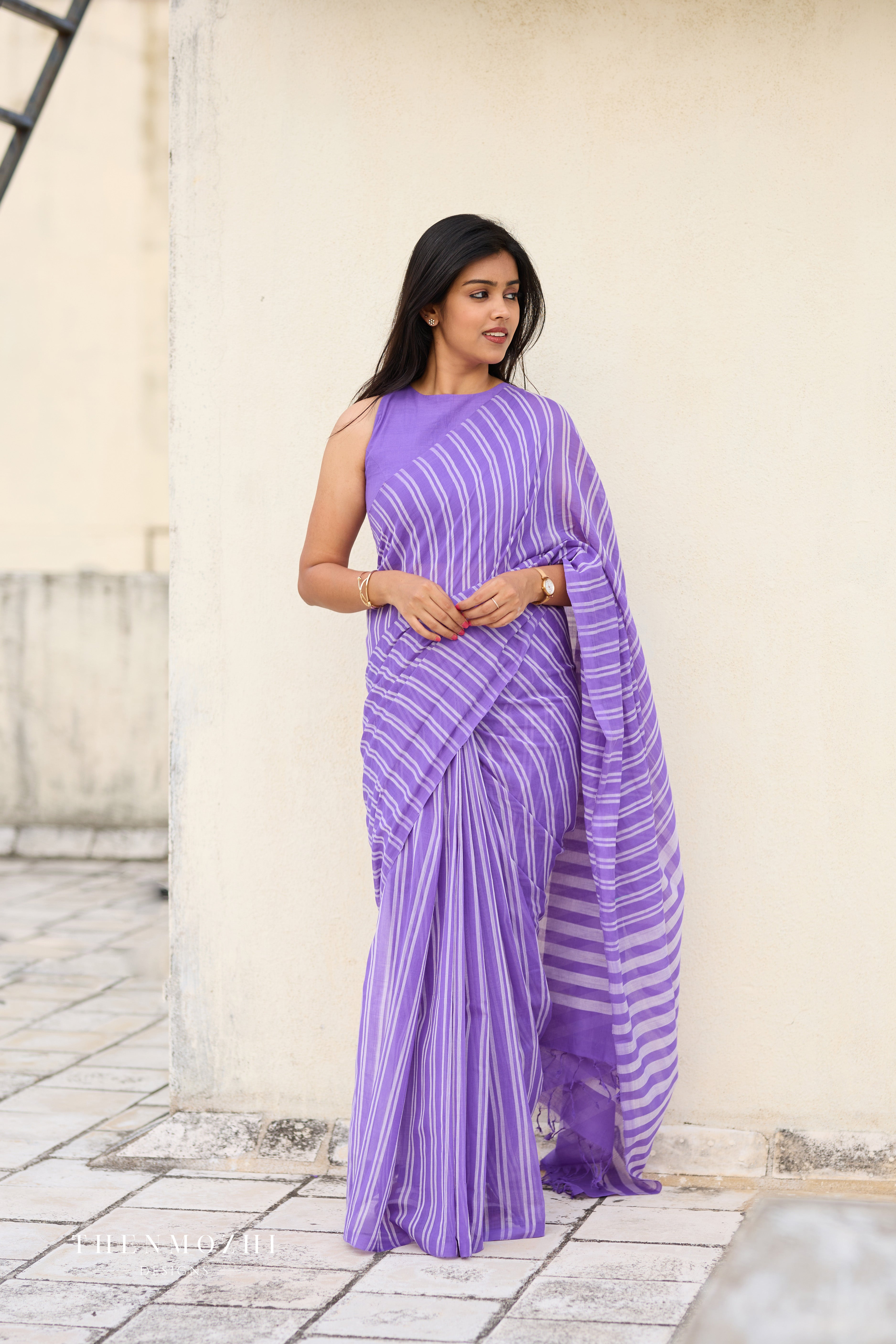 Violet Mangalagiri Cotton Stripe Saree