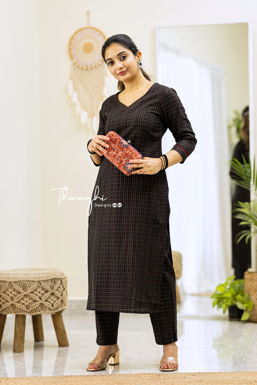 Black Checks - Cotton Kurta Set