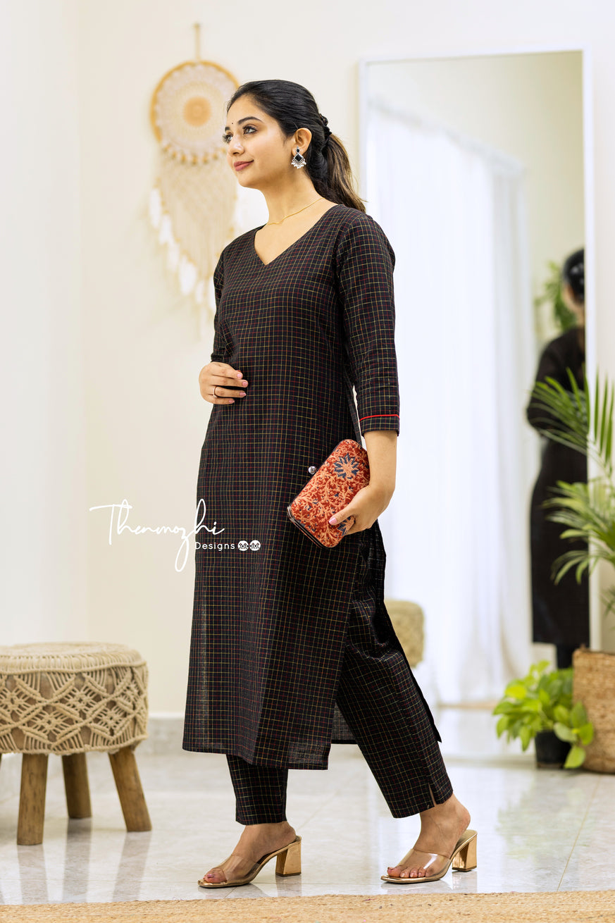 Black Checks - Cotton Kurta Set