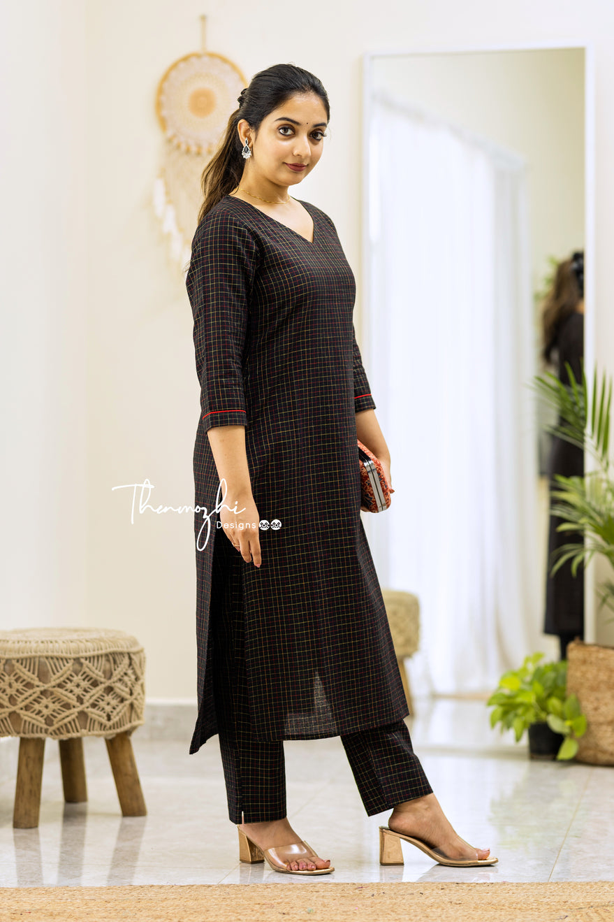 Black Checks - Cotton Kurta Set