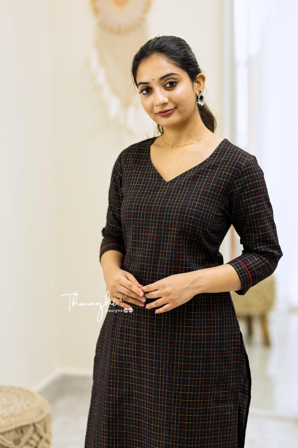 Black Checks - Cotton Kurta Set