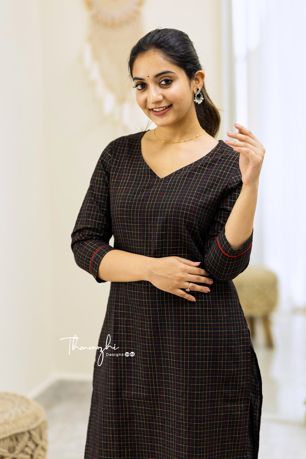 Black Checks - Cotton Kurta Set