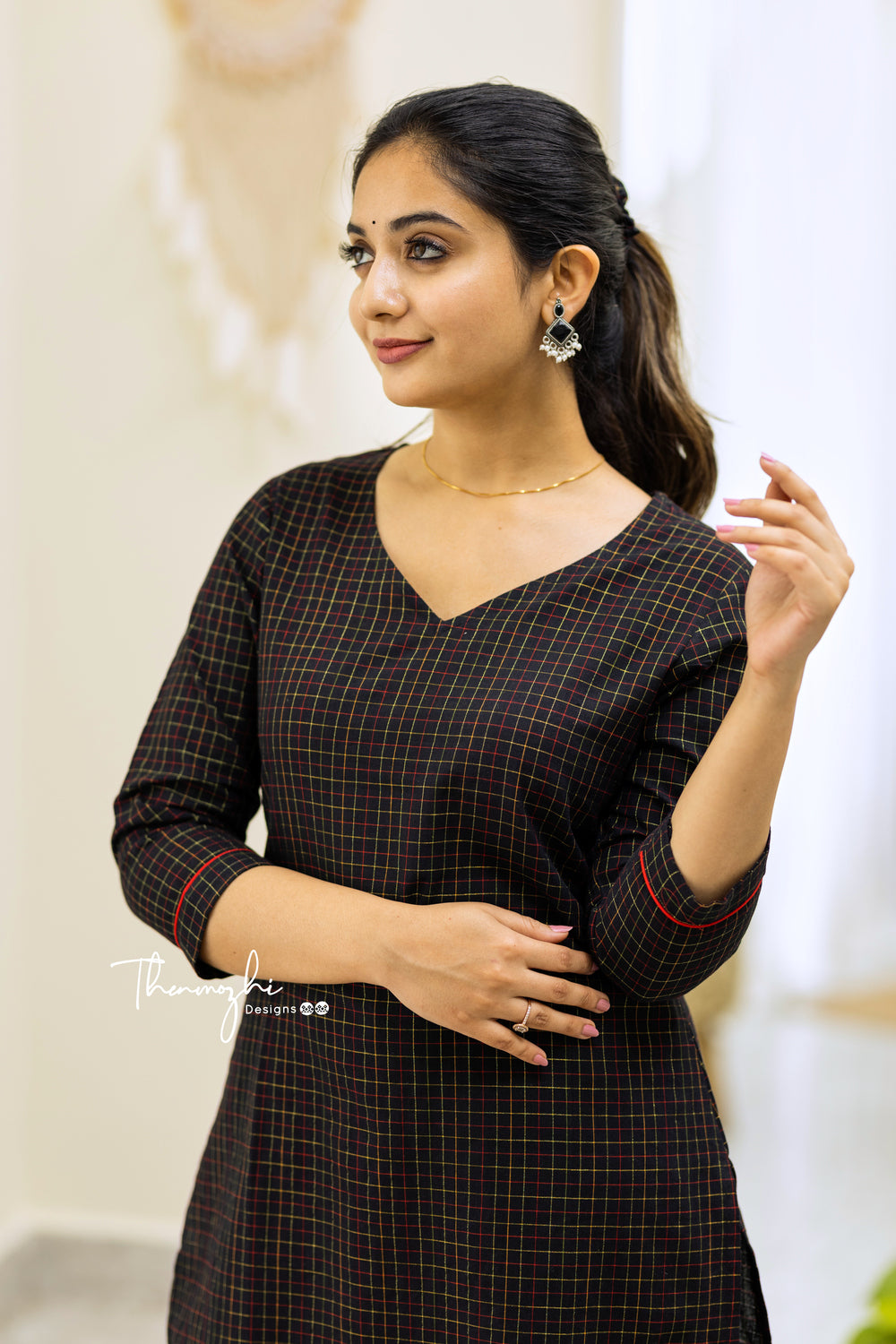 Black Checks - Cotton Kurta Set