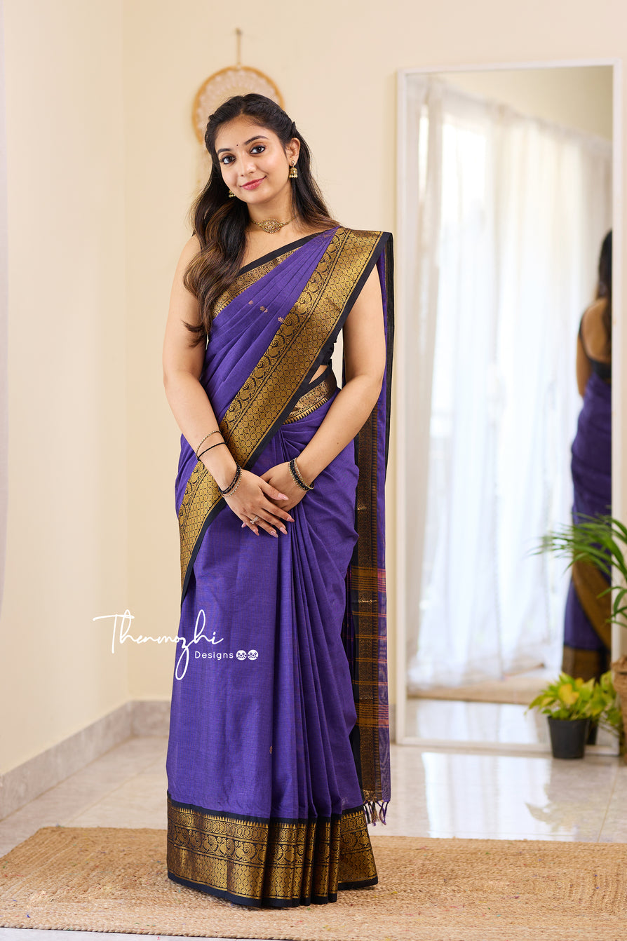 Hema - Blue Chettinad Cotton Saree