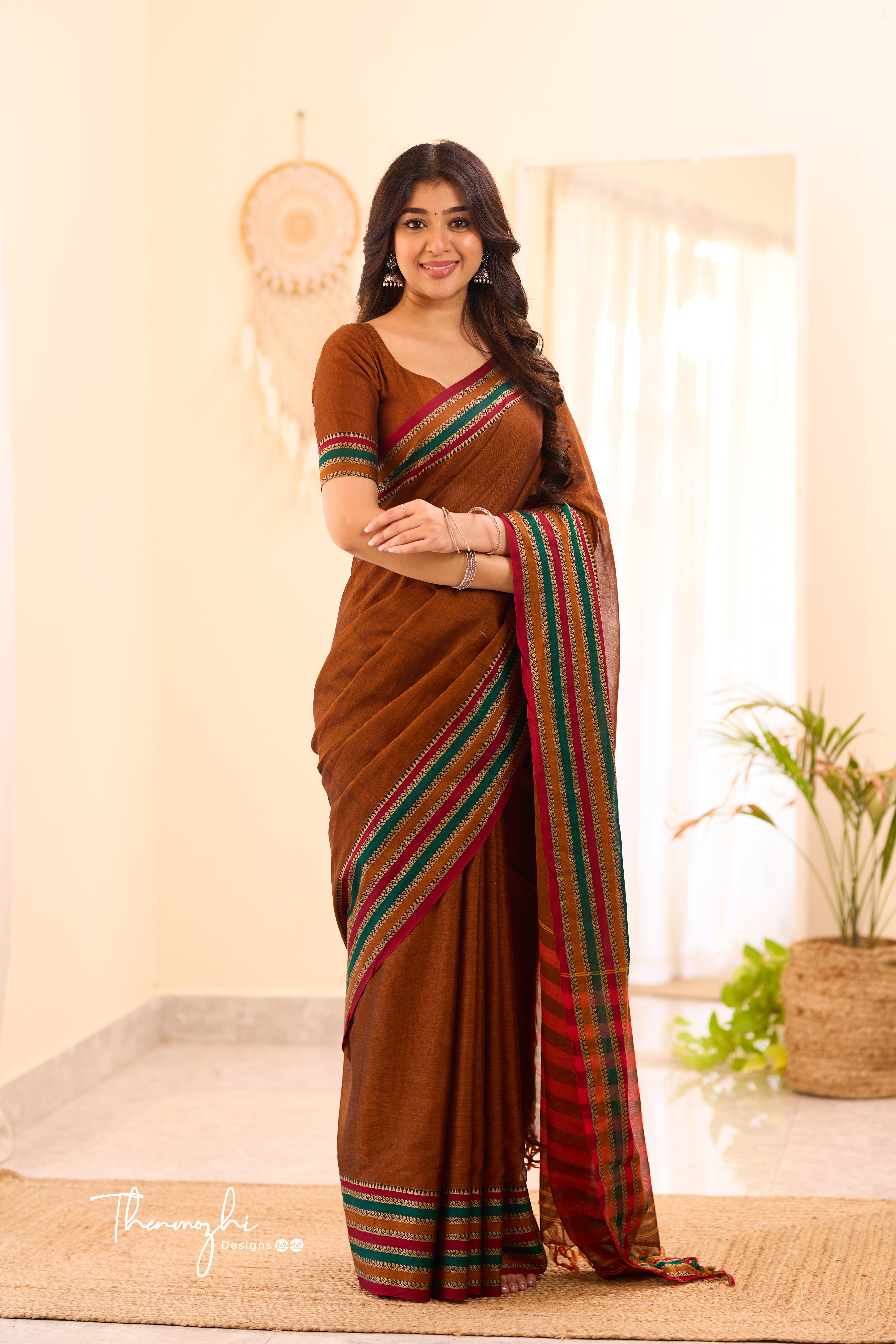 Rust Brown Narayanpet Big Border Saree