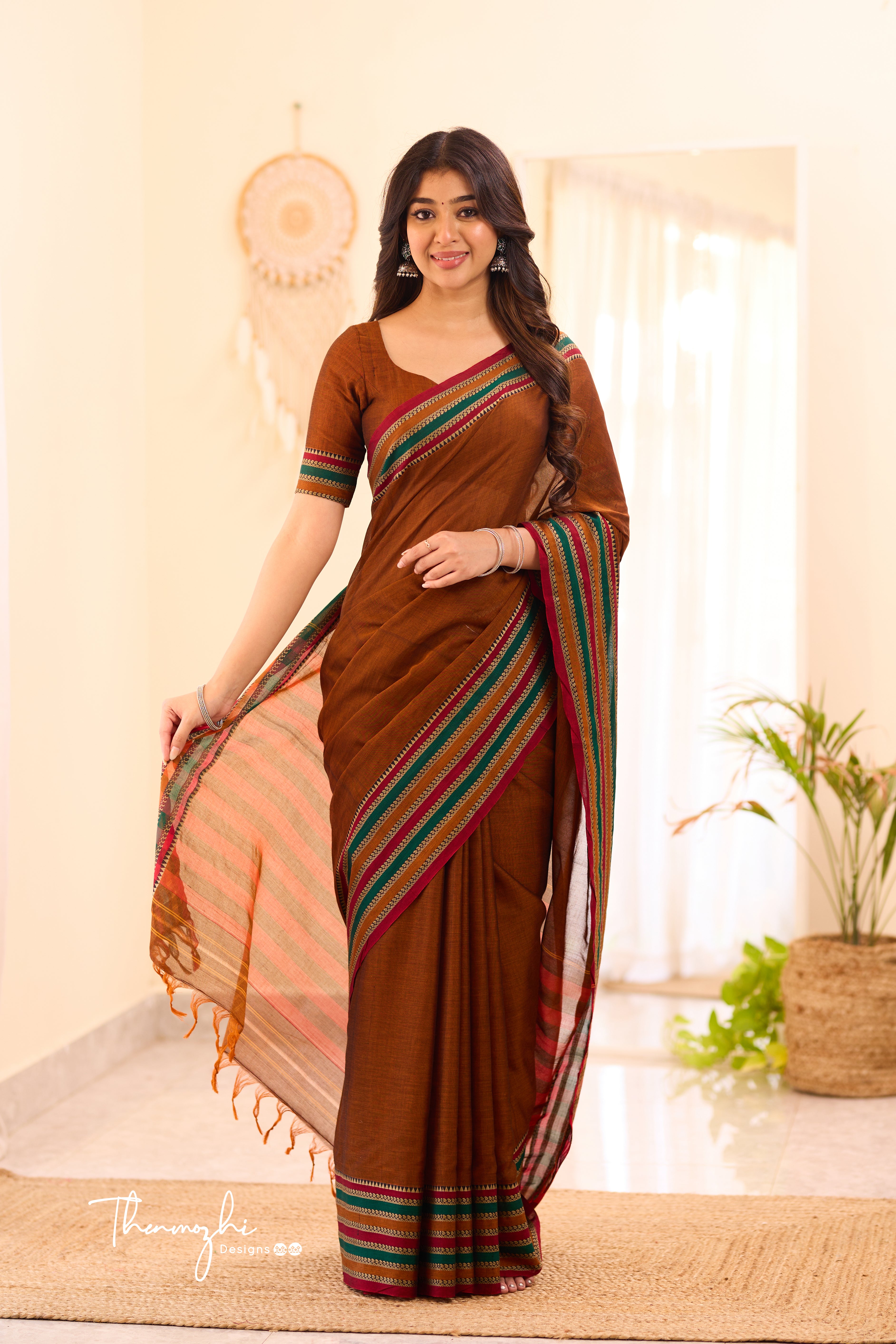 Rust Brown Narayanpet Big Border Saree