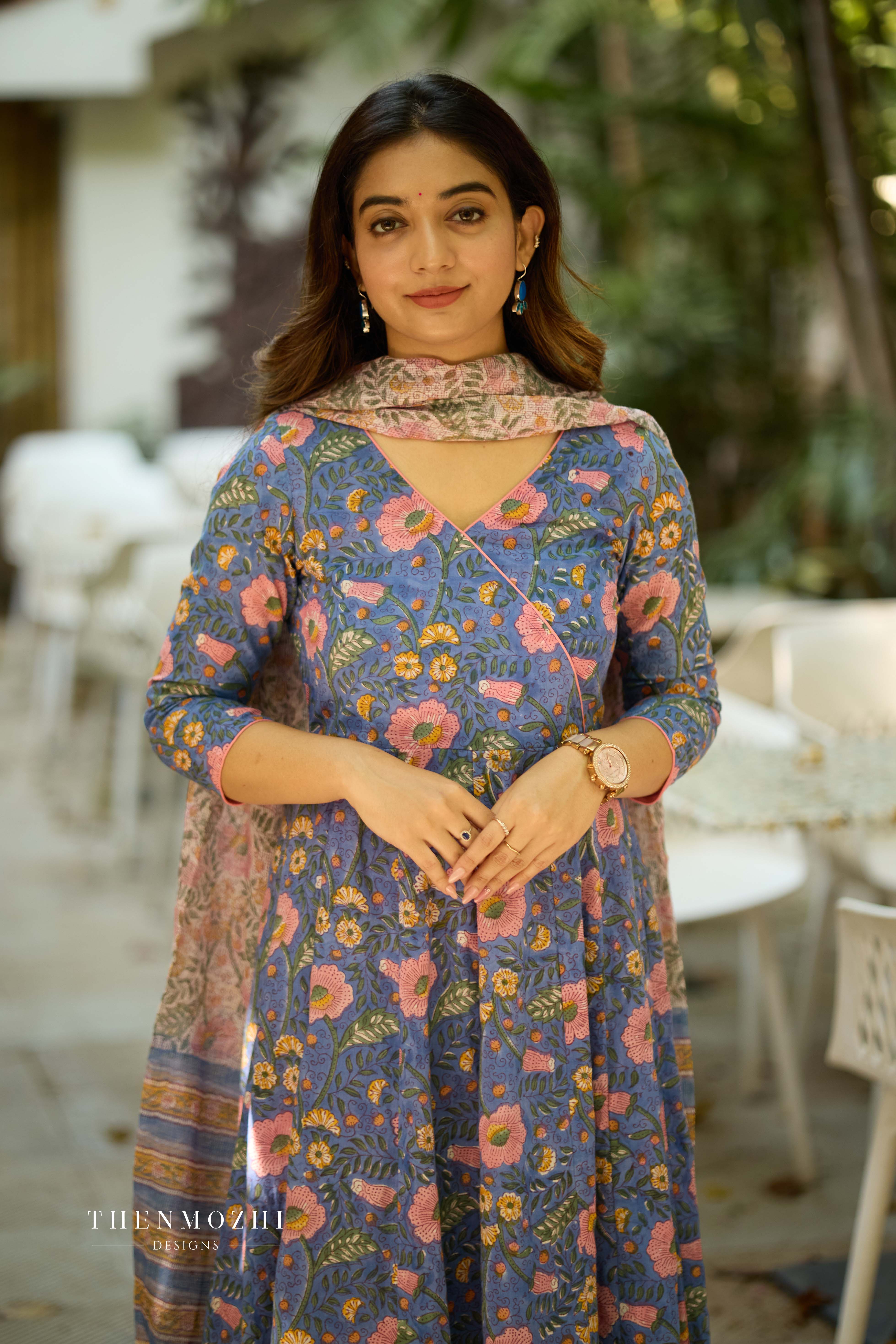 French Blue Cotton Suit with Kota Dupatta