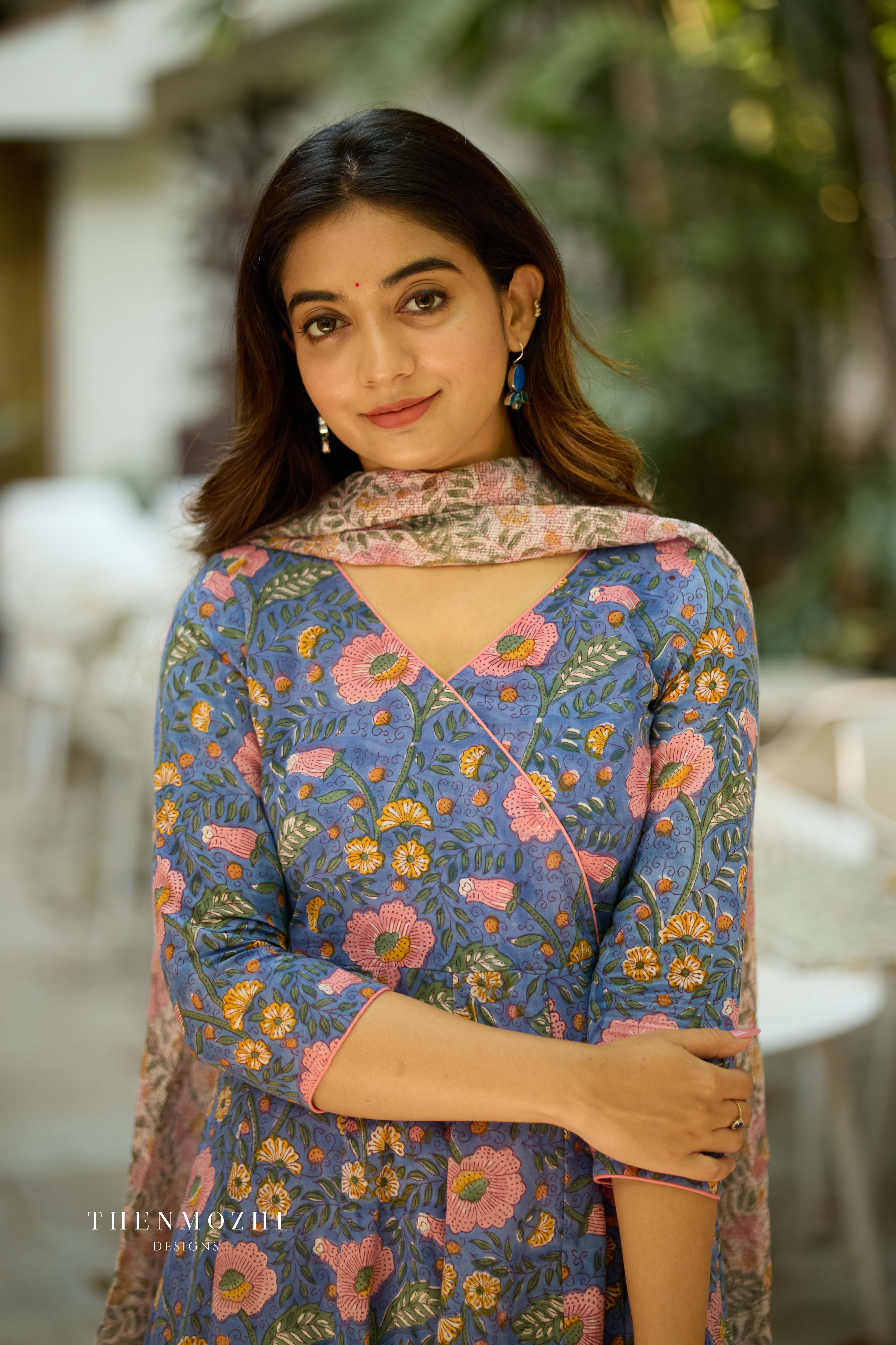 French Blue Cotton Suit with Kota Dupatta