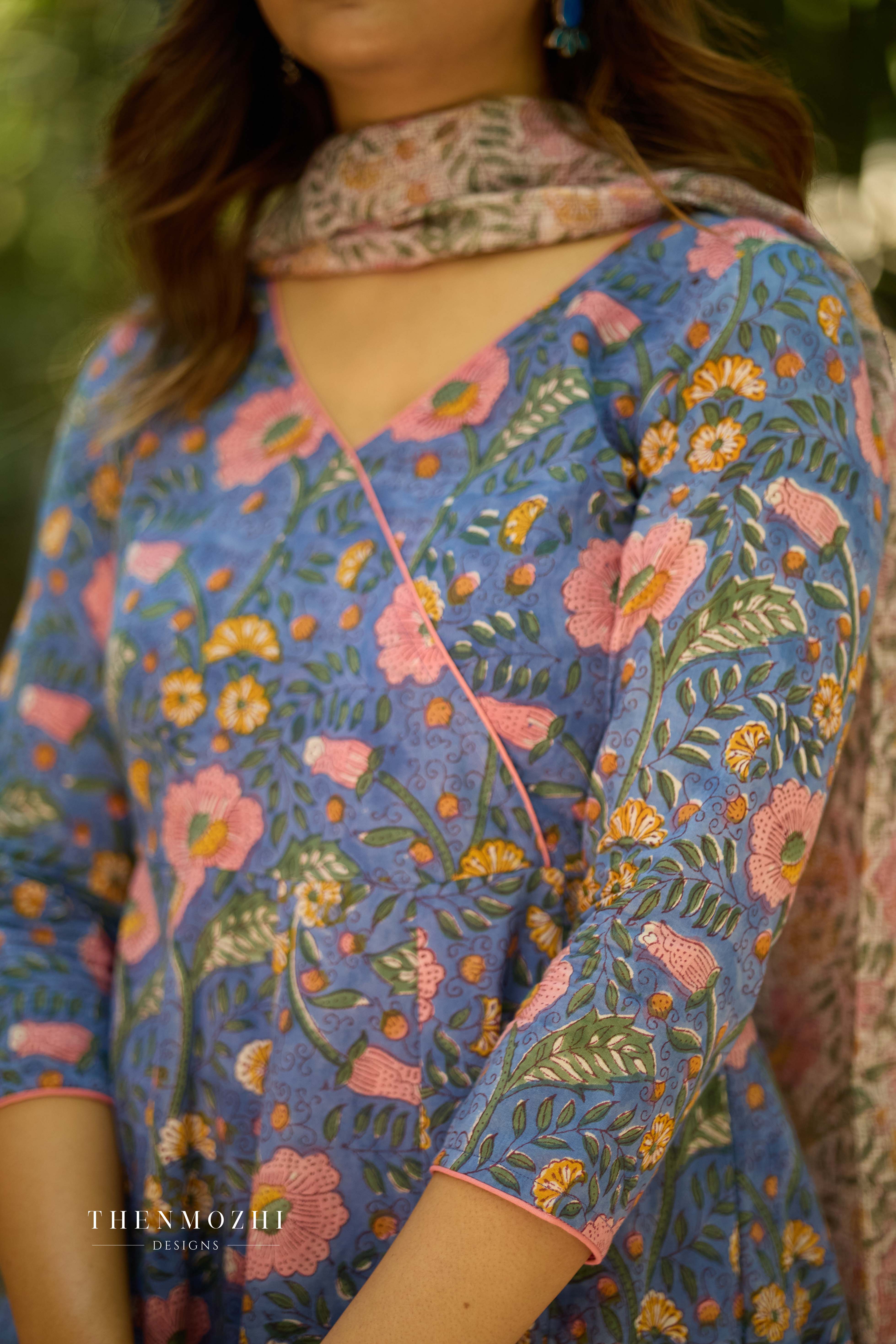 French Blue Cotton Suit with Kota Dupatta