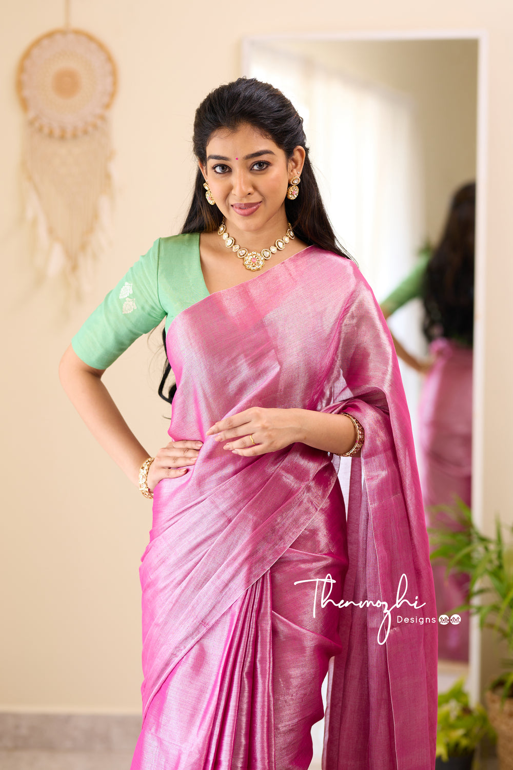 Lovely Pink Tissue Cotton Saree