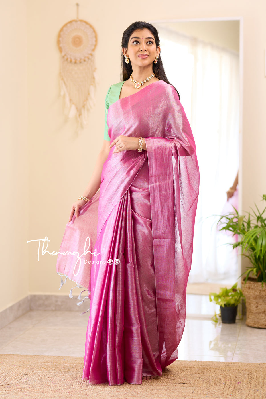 Lovely Pink Tissue Cotton Saree