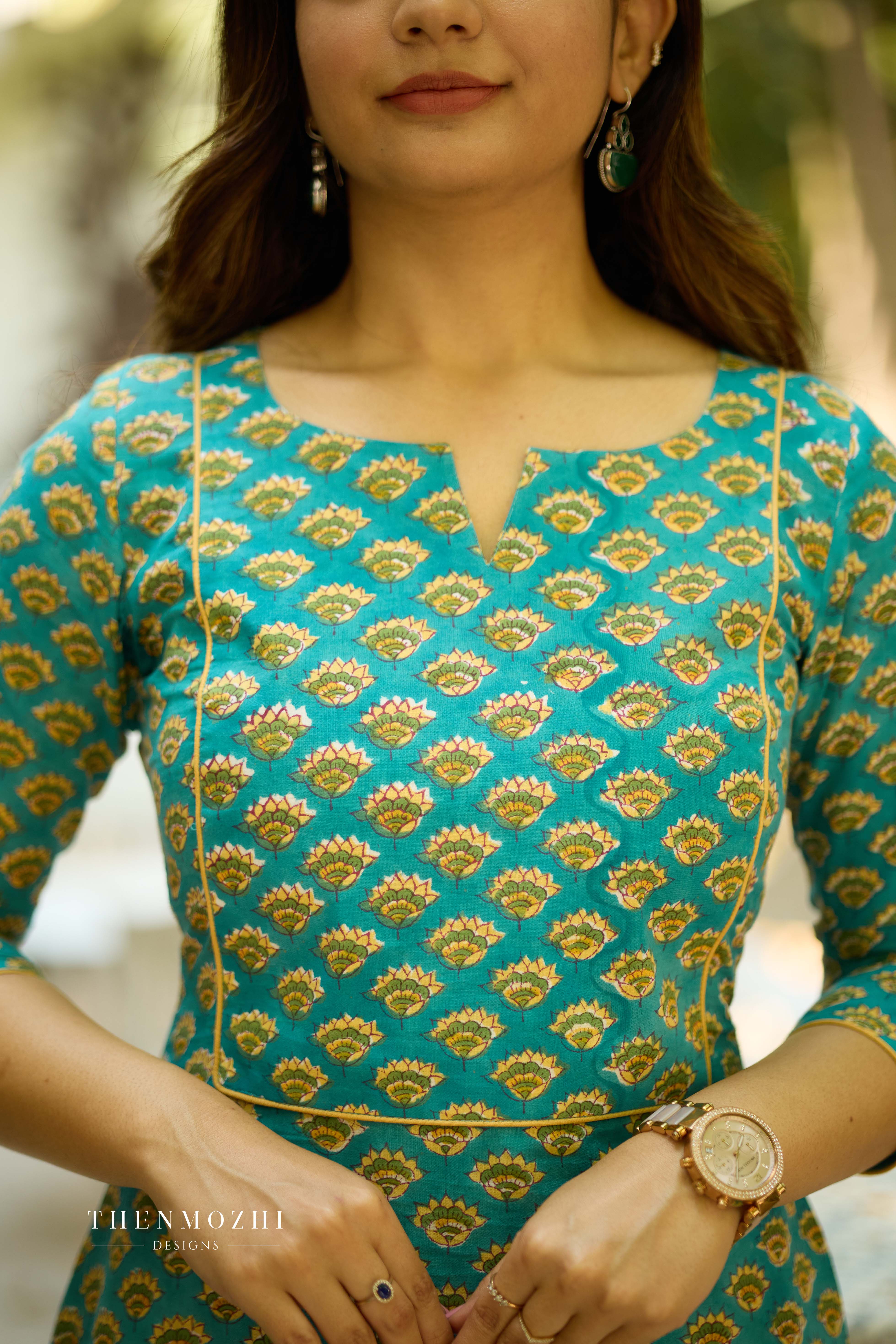 Royal Peacock Green Cotton Suit with Kota Dupatta