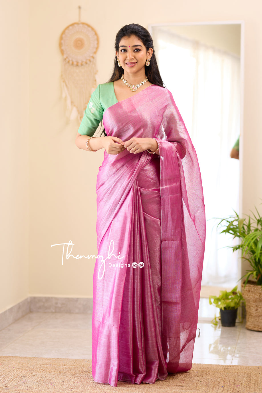 Lovely Pink Tissue Cotton Saree