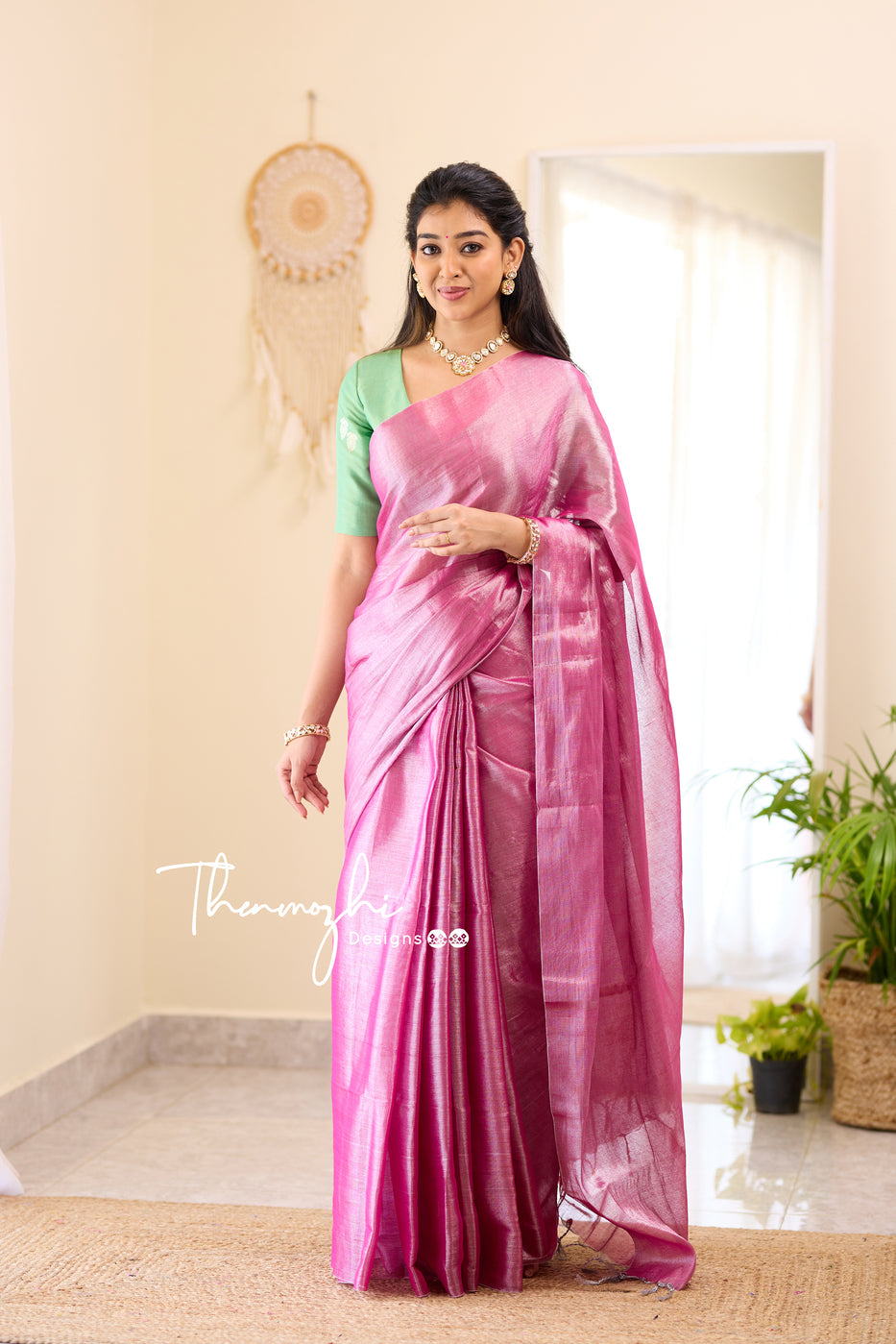 Lovely Pink Tissue Cotton Saree