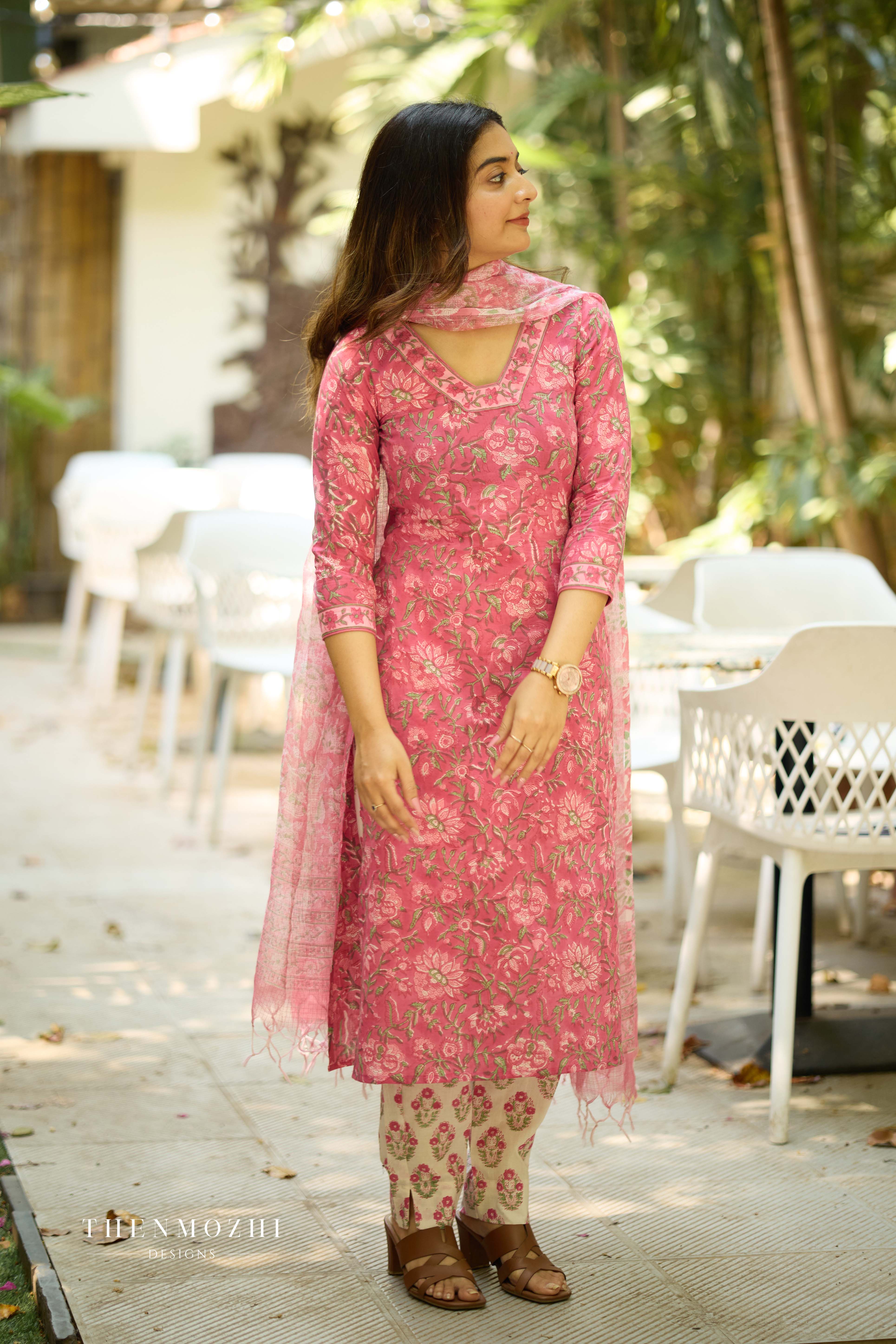 Raspberry Pink Cotton Suit with Kota Dupatta