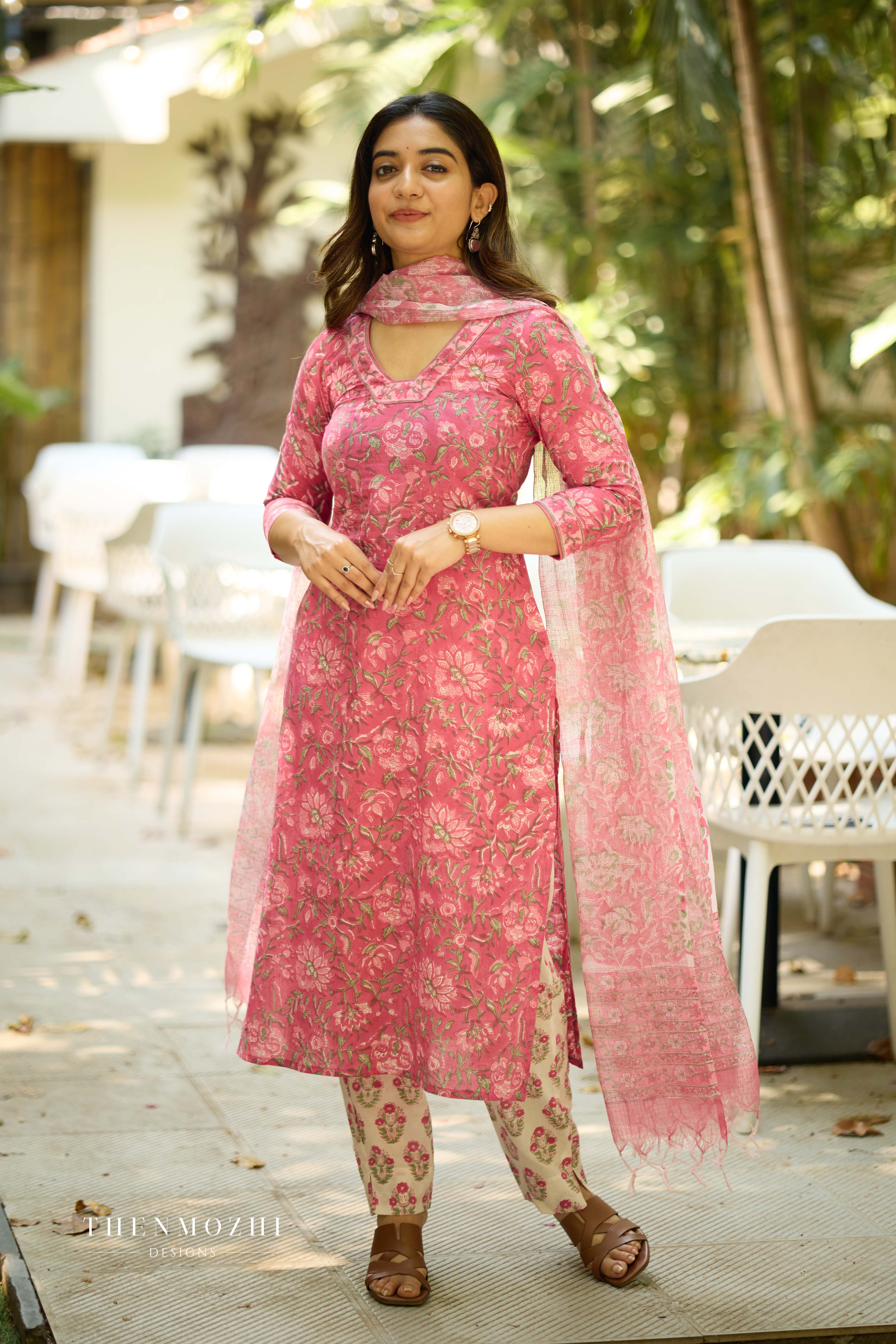 Raspberry Pink Cotton Suit with Kota Dupatta