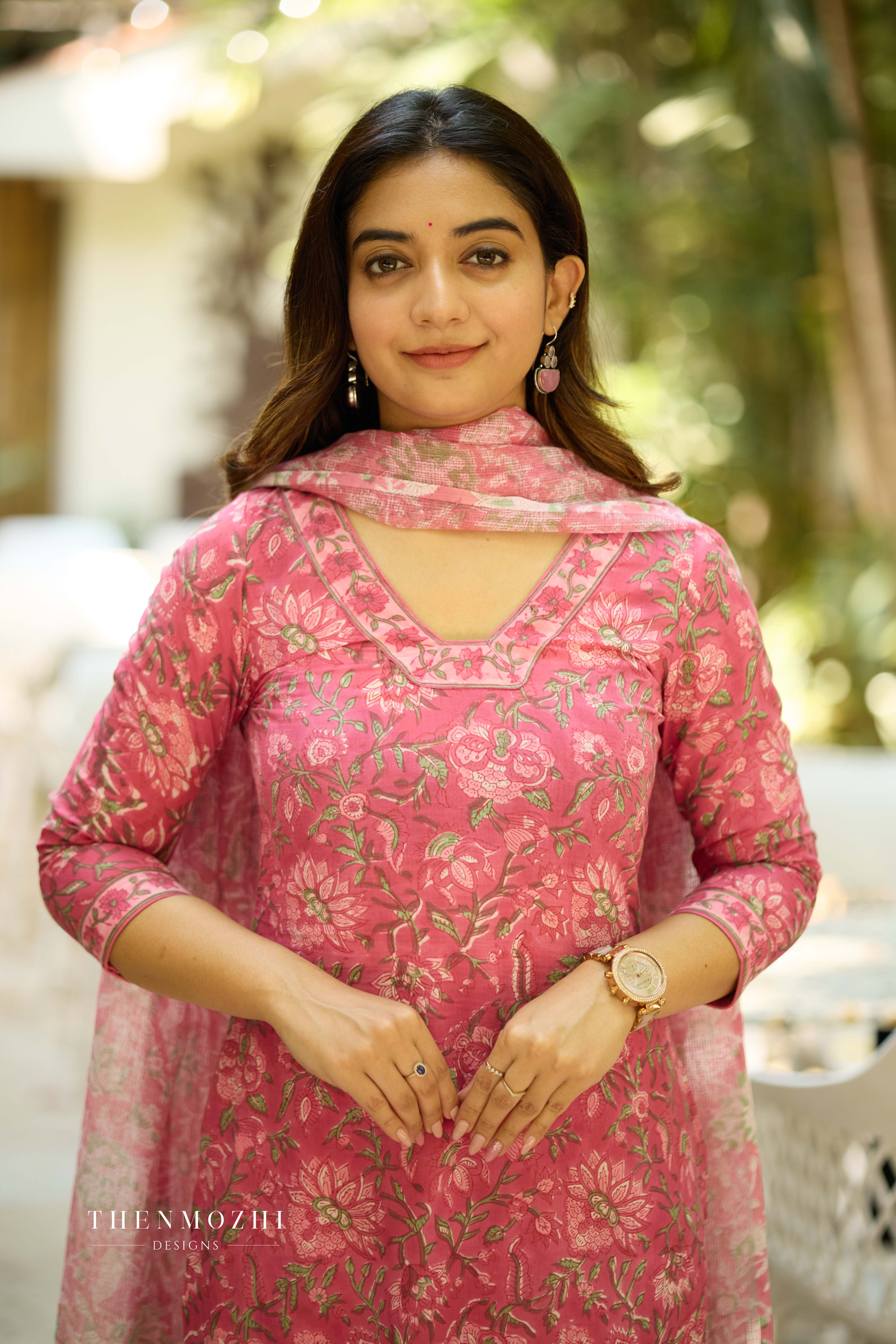 Raspberry Pink Cotton Suit with Kota Dupatta