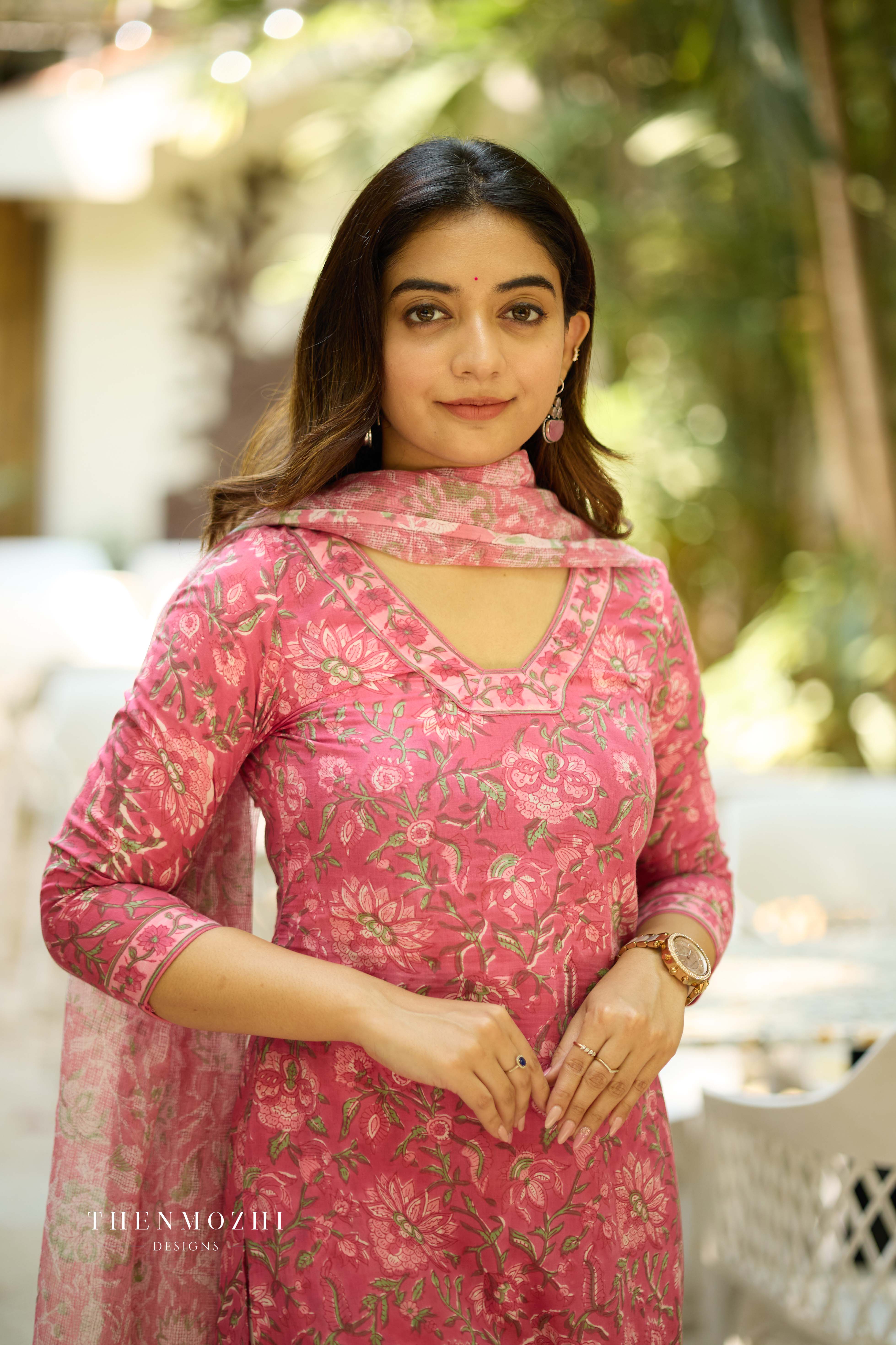 Raspberry Pink Cotton Suit with Kota Dupatta