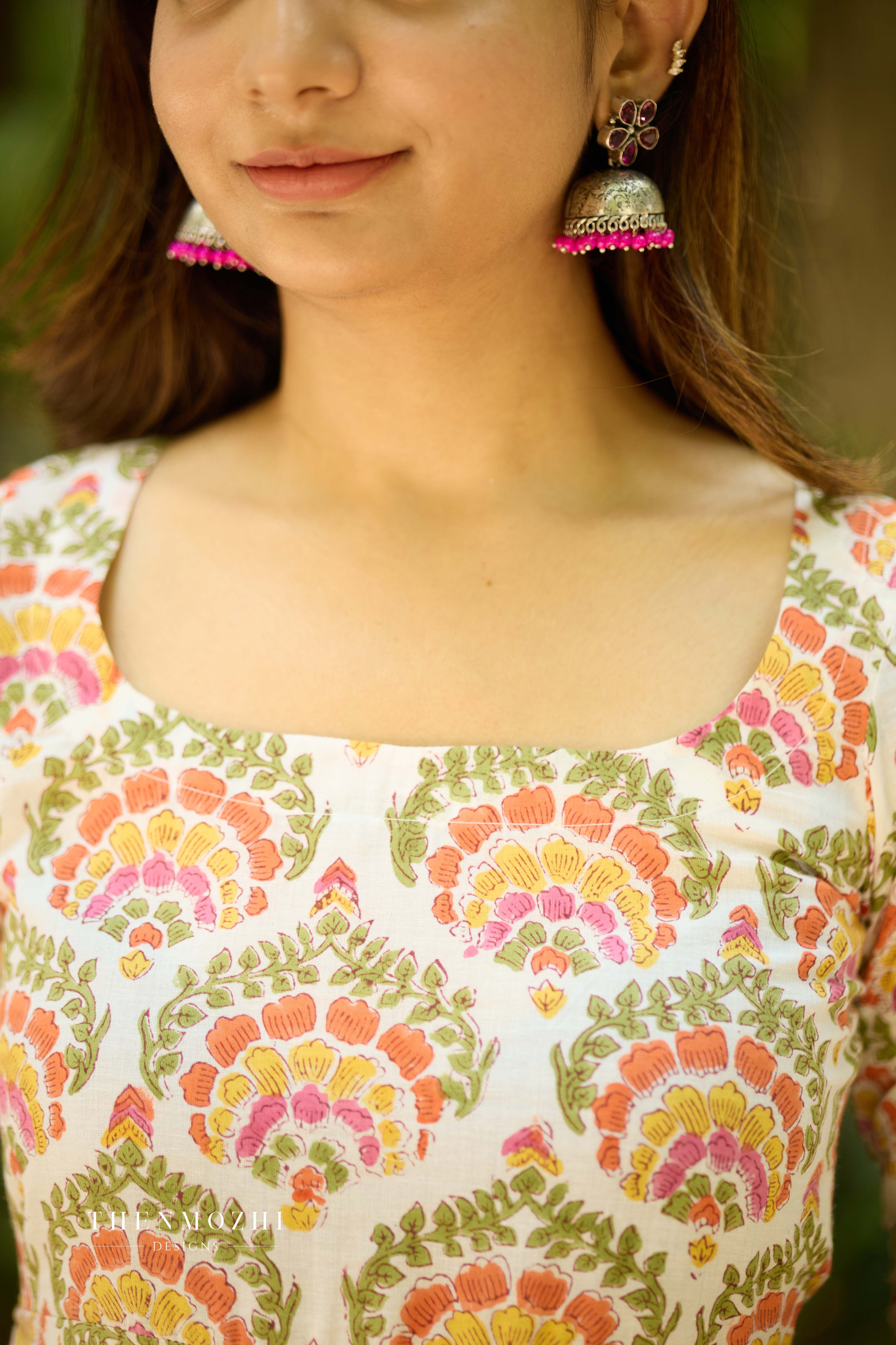 Half White Floral Cotton Suit with Kota Dupatta