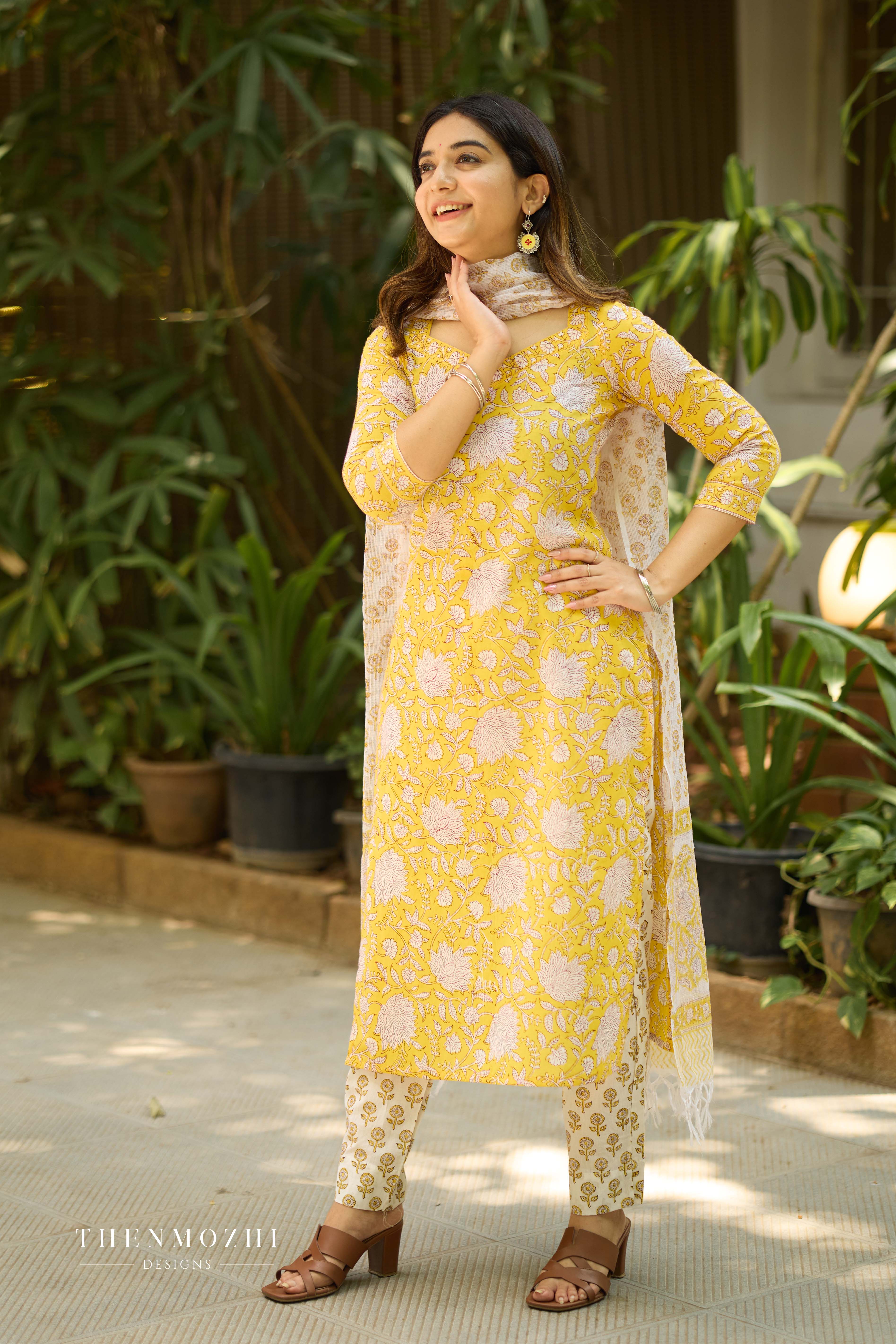 Butter Yellow Cotton Suit with Kota Dupatta