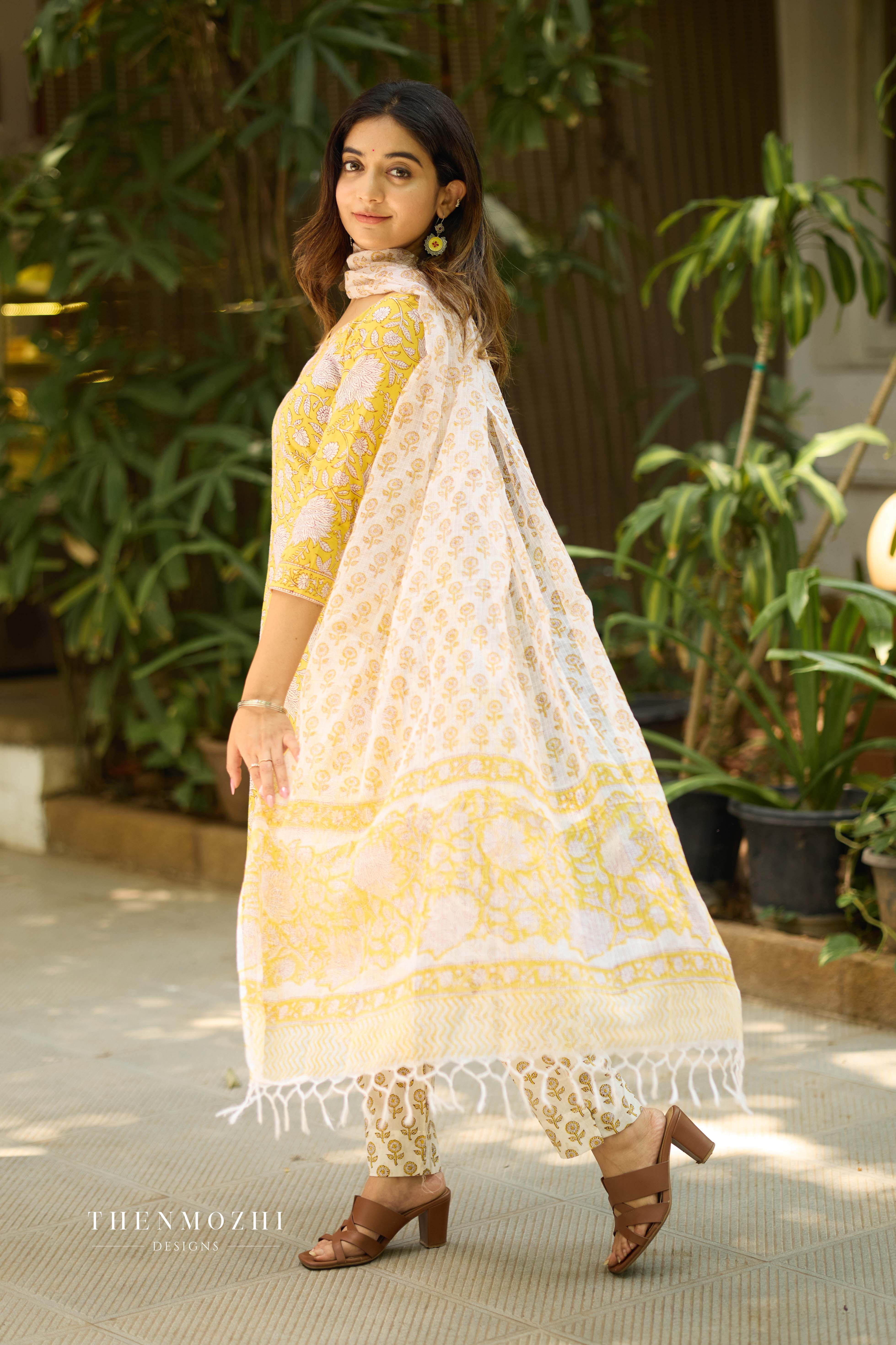 Butter Yellow Cotton Suit with Kota Dupatta