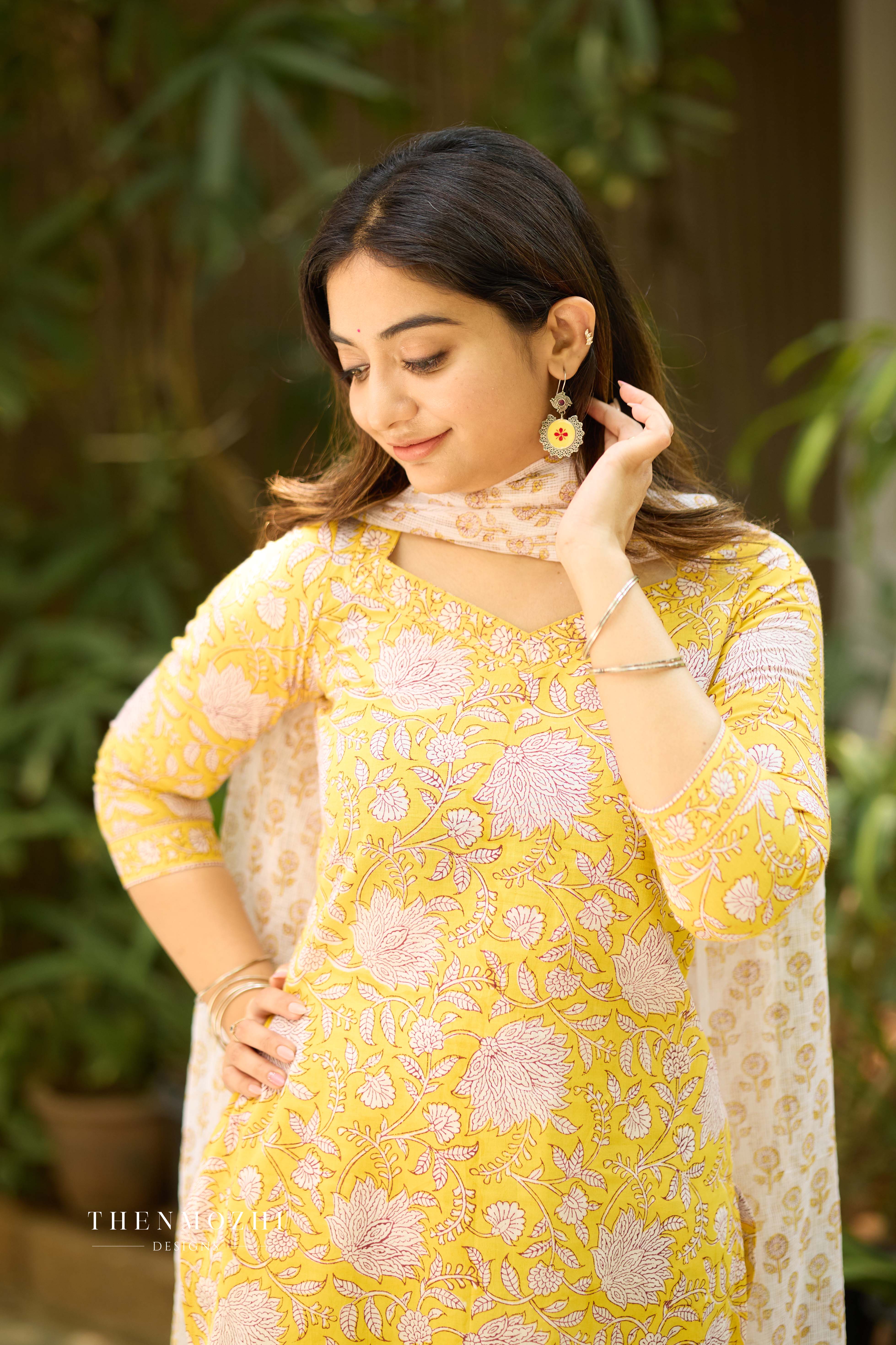 Butter Yellow Cotton Suit with Kota Dupatta