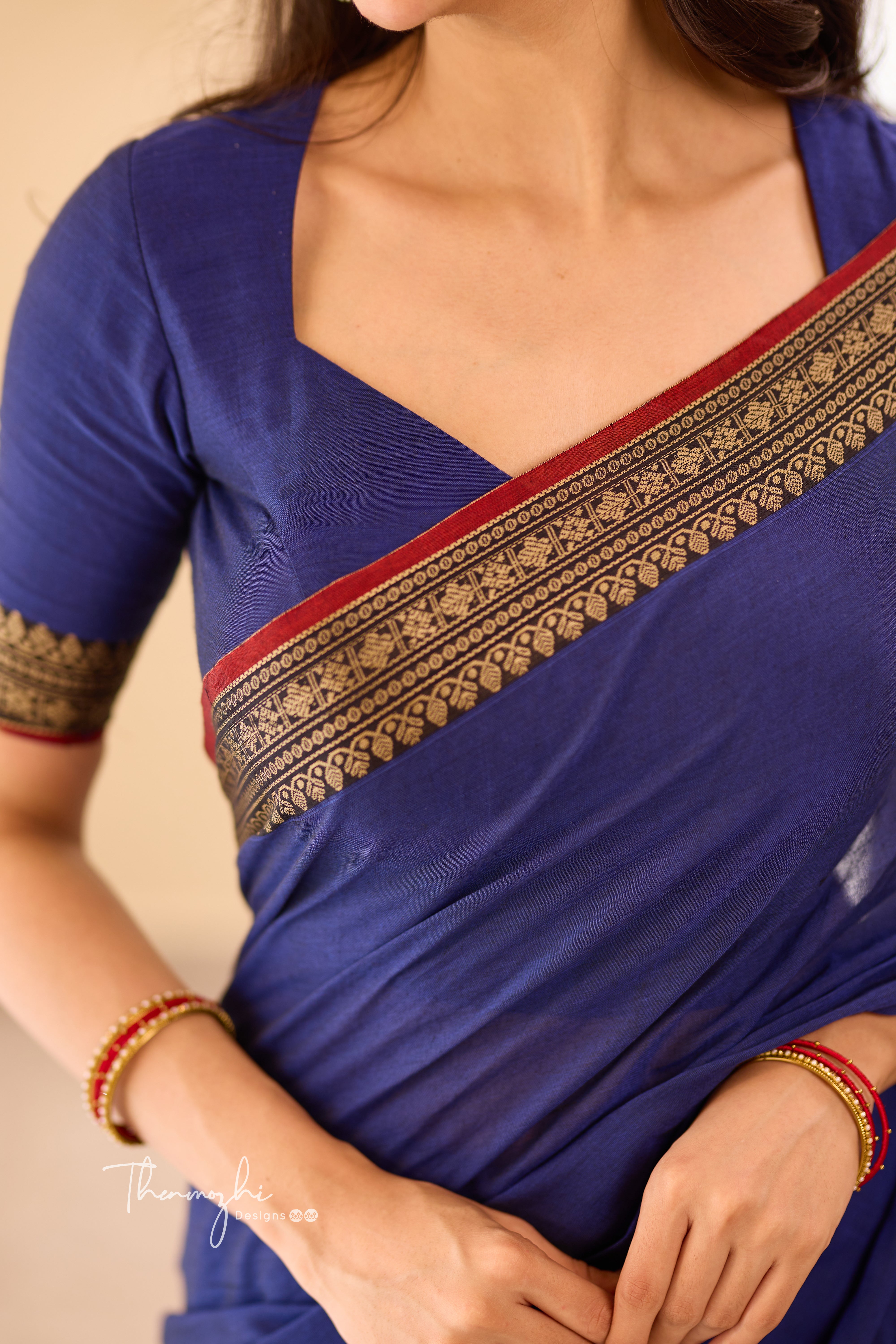 Navy Blue & Red Narayanpet Saree