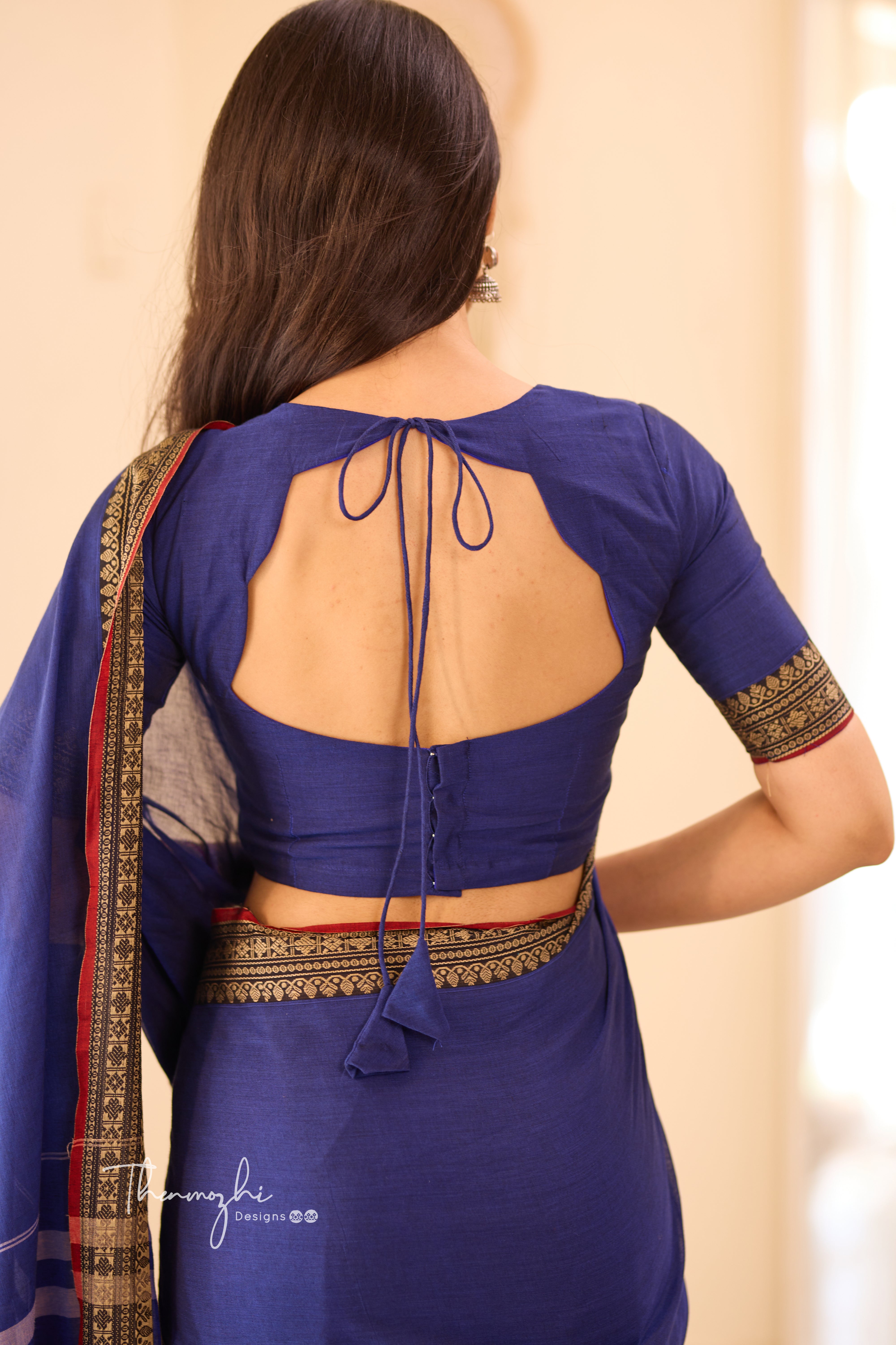 Navy Blue & Red Narayanpet Saree