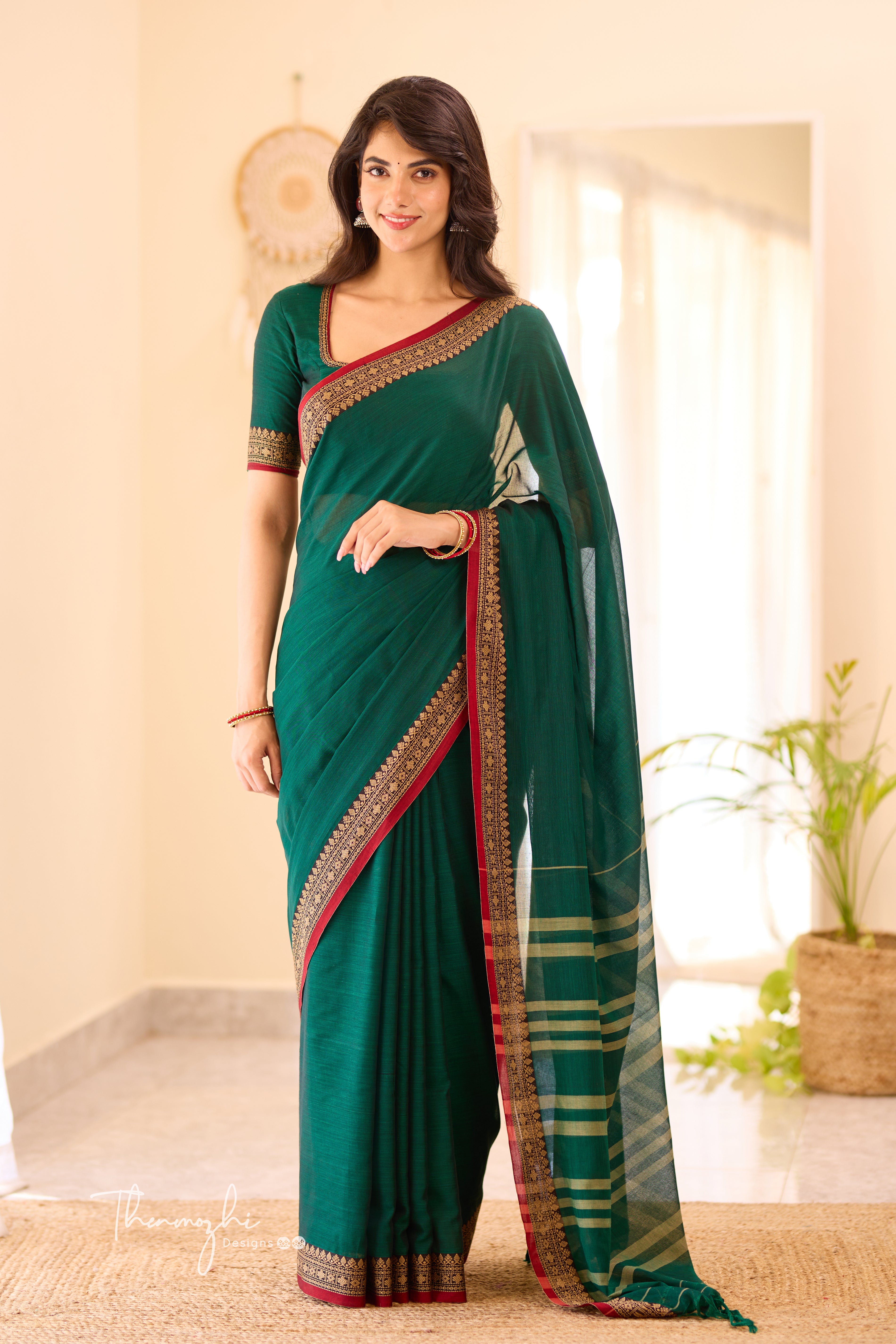 Green & Red Narayanpet Saree