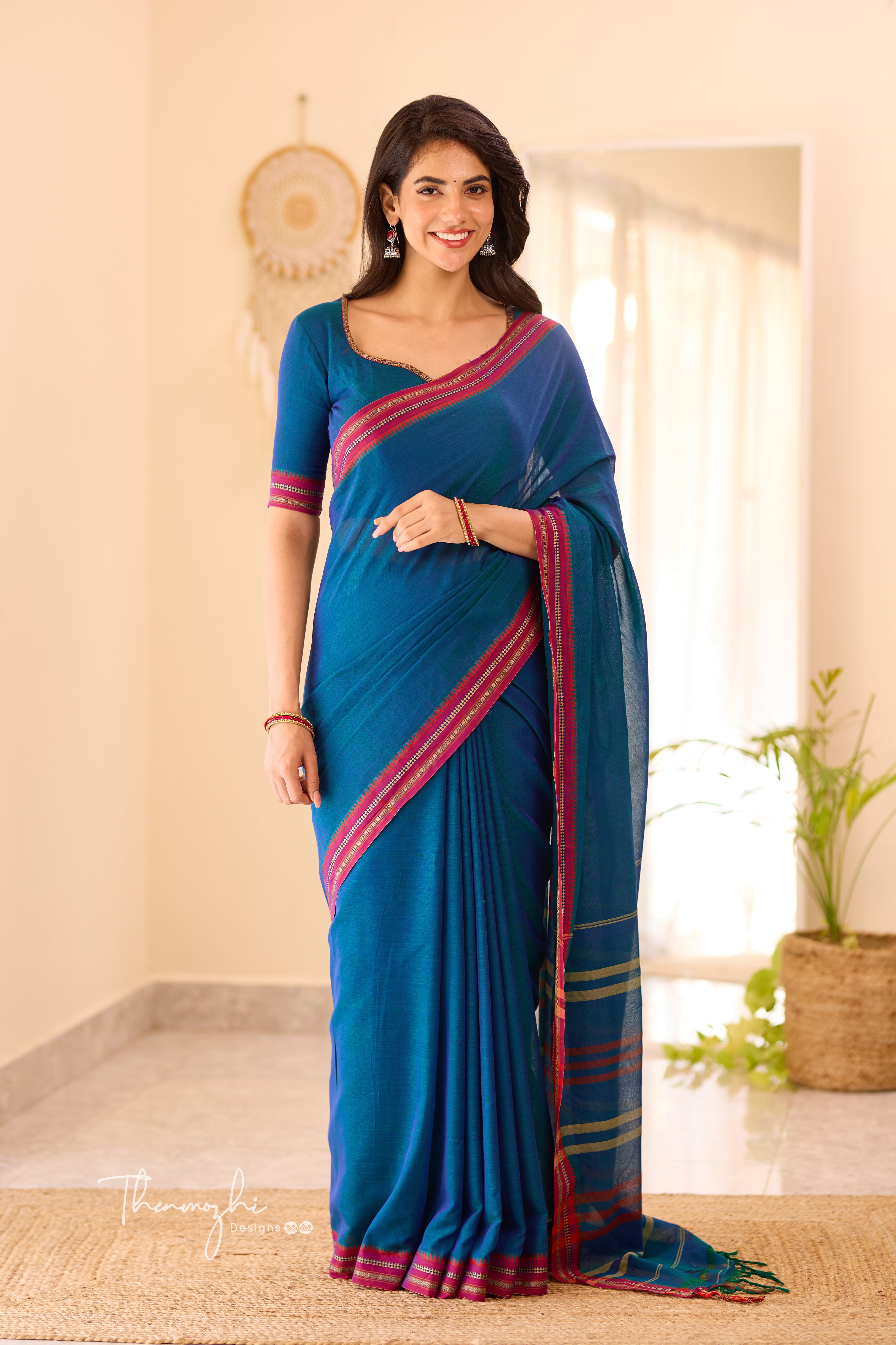 Blue & Pink Narayanpet Saree