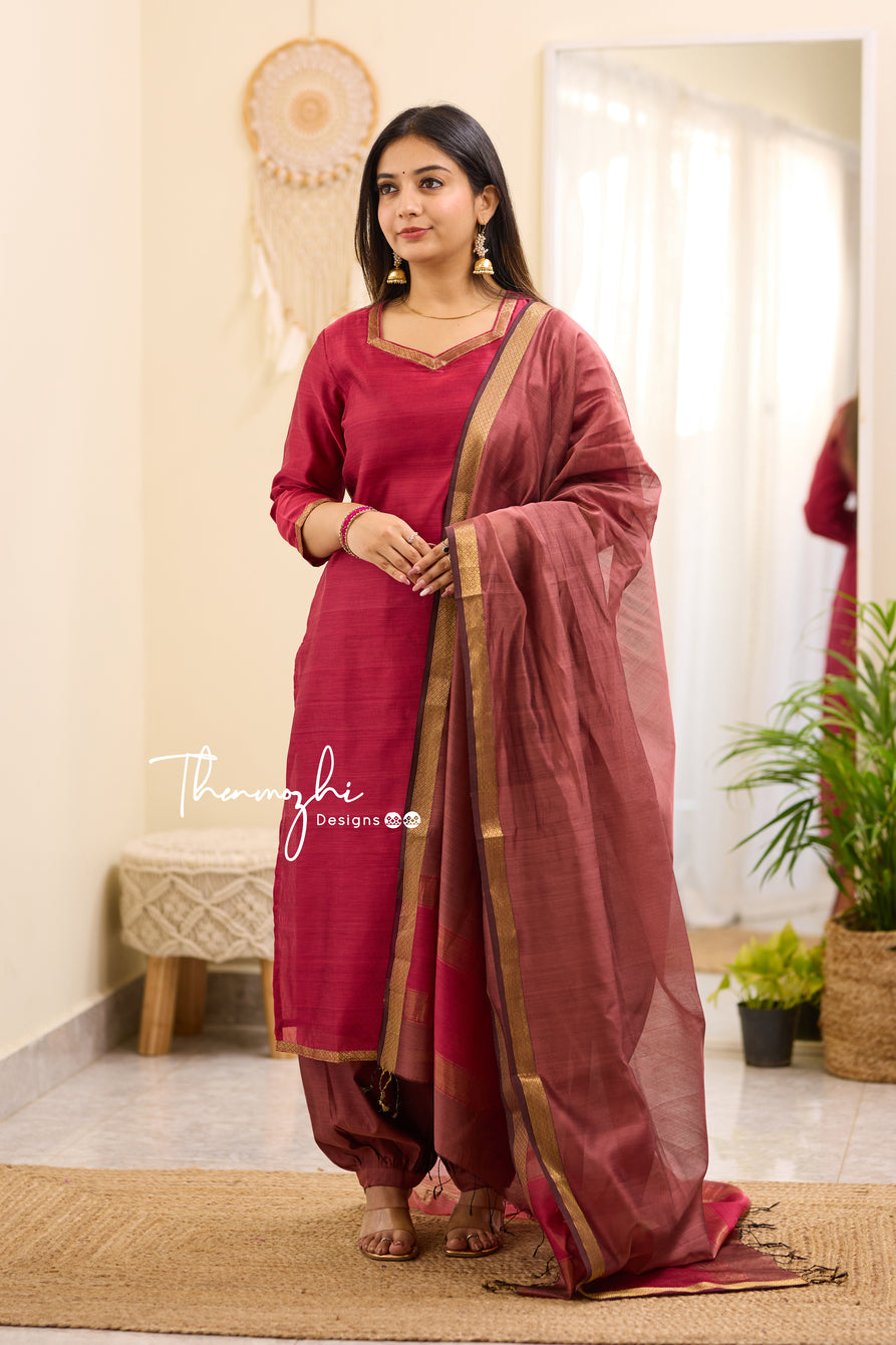 Maheshwari Silk Cotton Suit Material - Blue main image 0