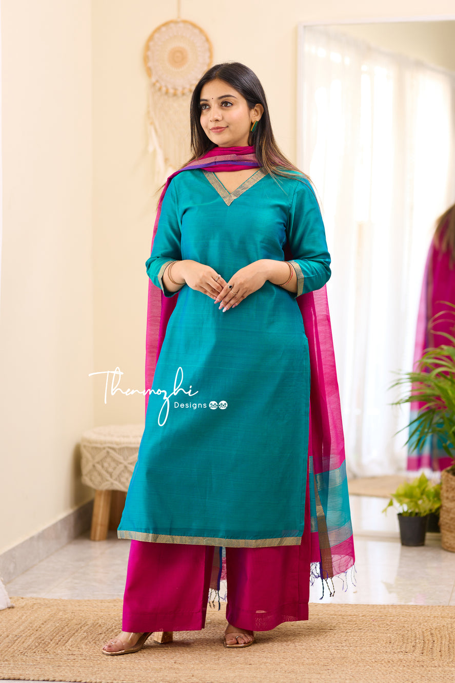 Black Maheshwari Cotton Silk Resham Weave Suit with Dupatta MH37 main image 0