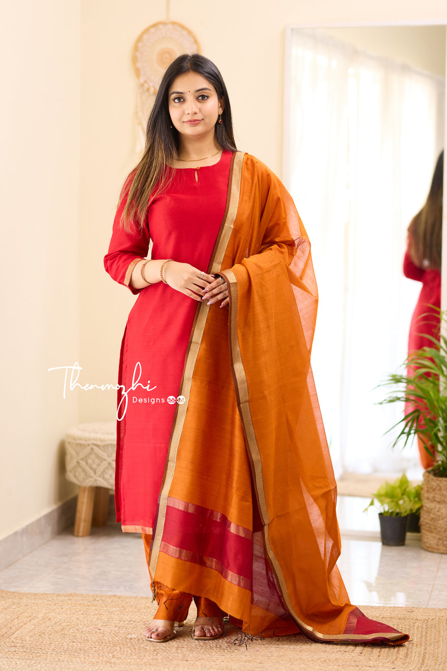 Maheshwari Silk Cotton Suit Material - Blue main image 1