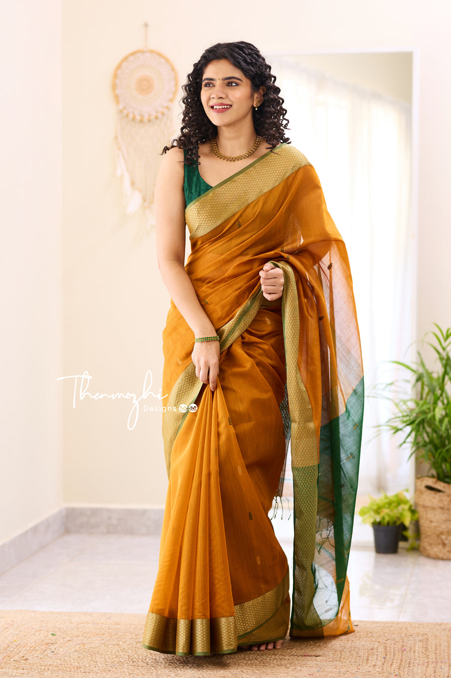 Mustard Bliss Maheshwari Silk Handloom Cotton Saree