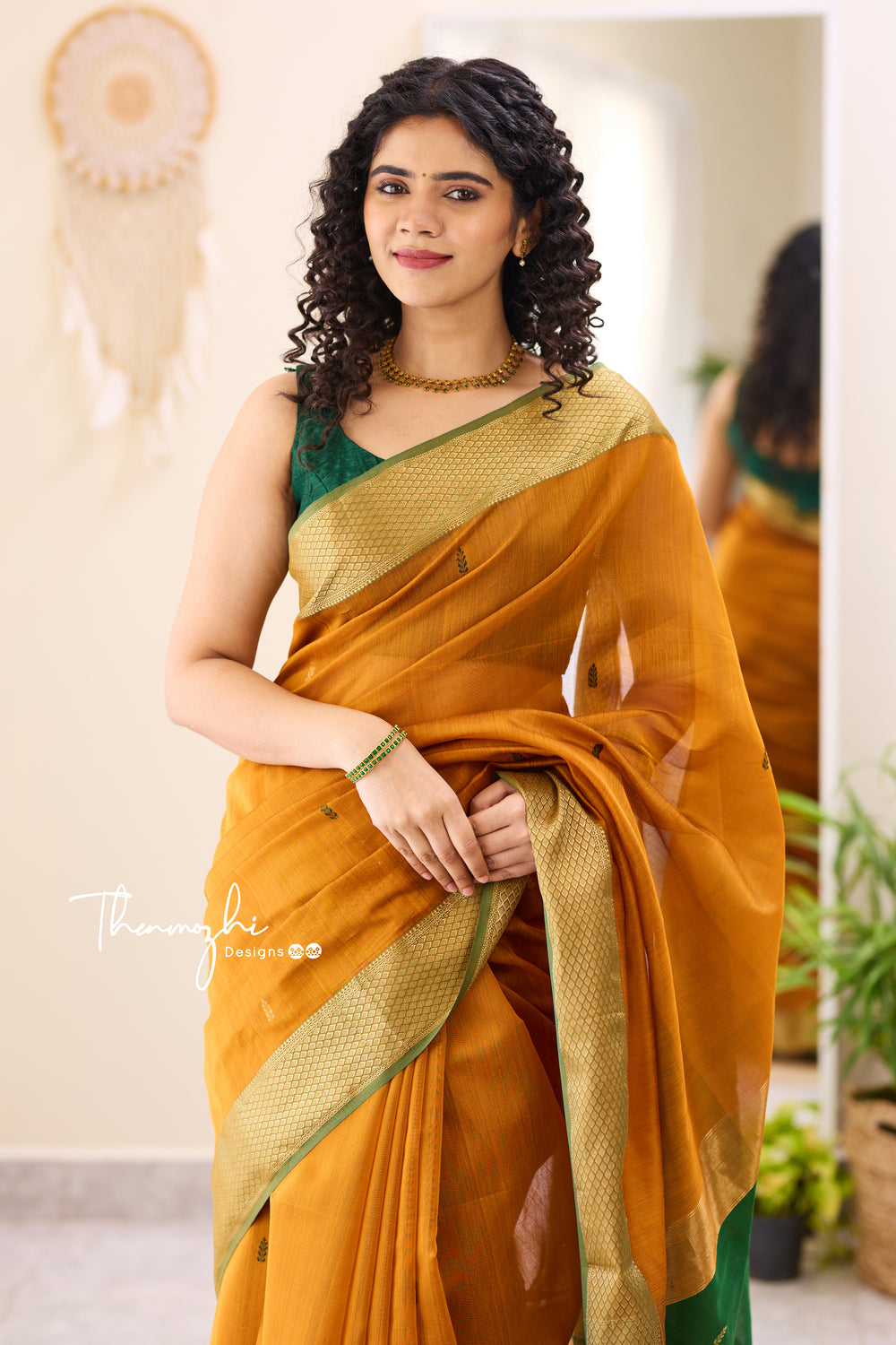 Mustard Bliss Maheshwari Silk Handloom Cotton Saree