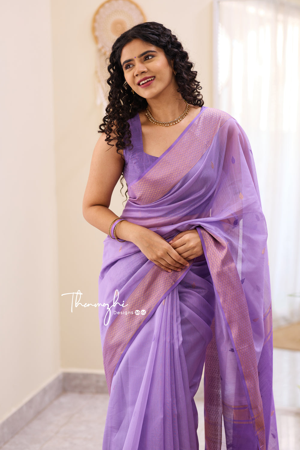 Lilac Marvel - Lilac Maheshwari Silk Cotton Saree
